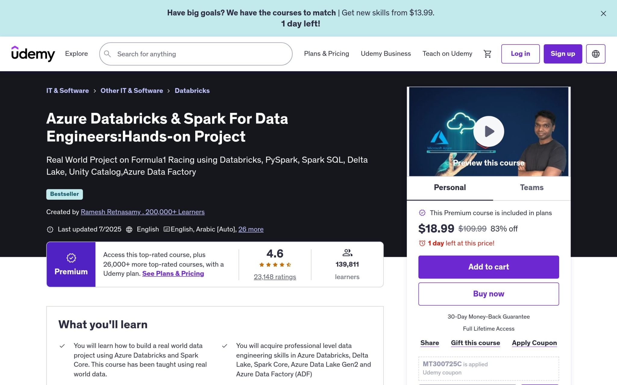 Azure Databricks & Spark For Data Engineers:Hands-on Project - Udemy