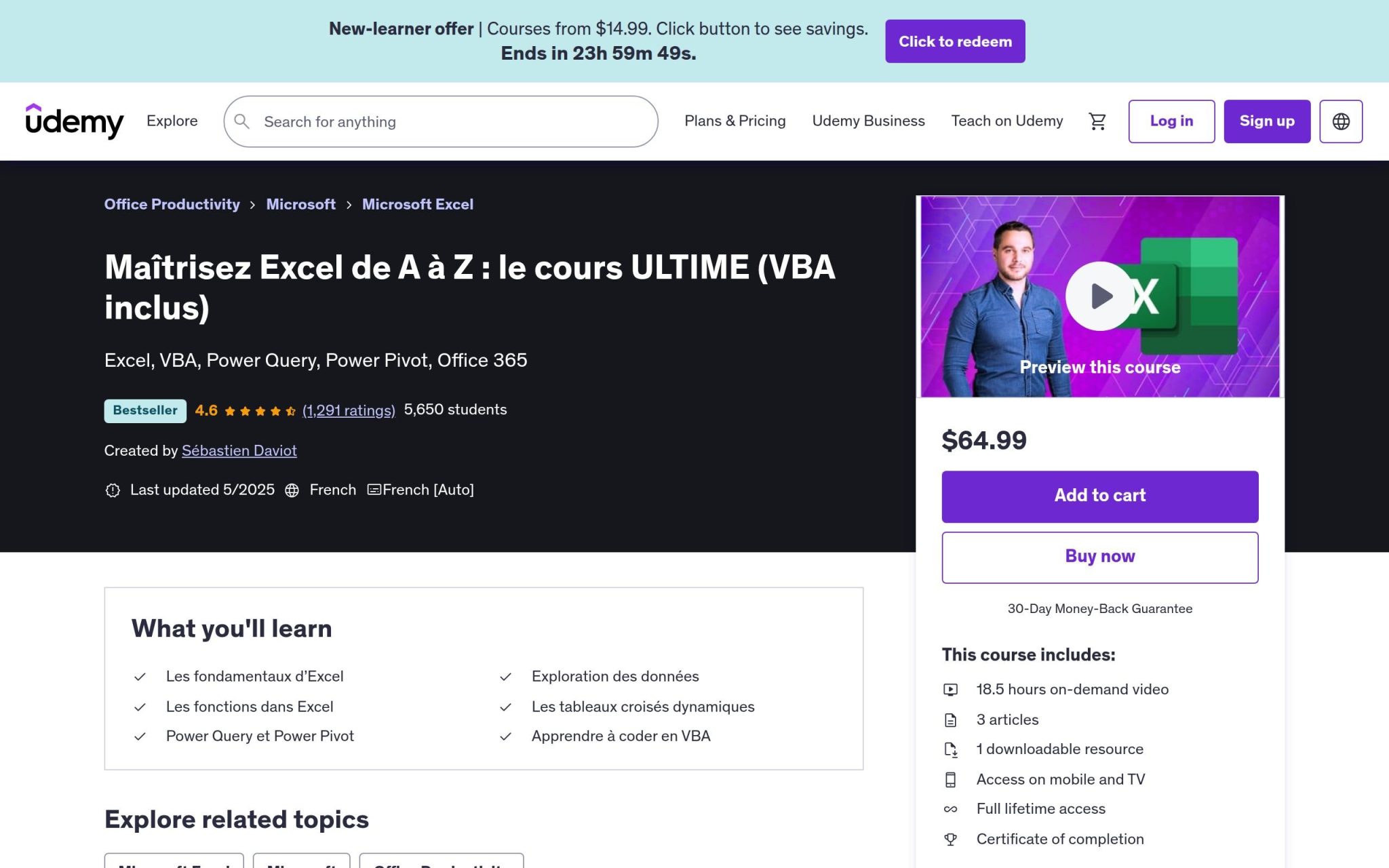 Maîtrisez Excel de A à Z : le cours ULTIME (VBA inclus) - Udemy