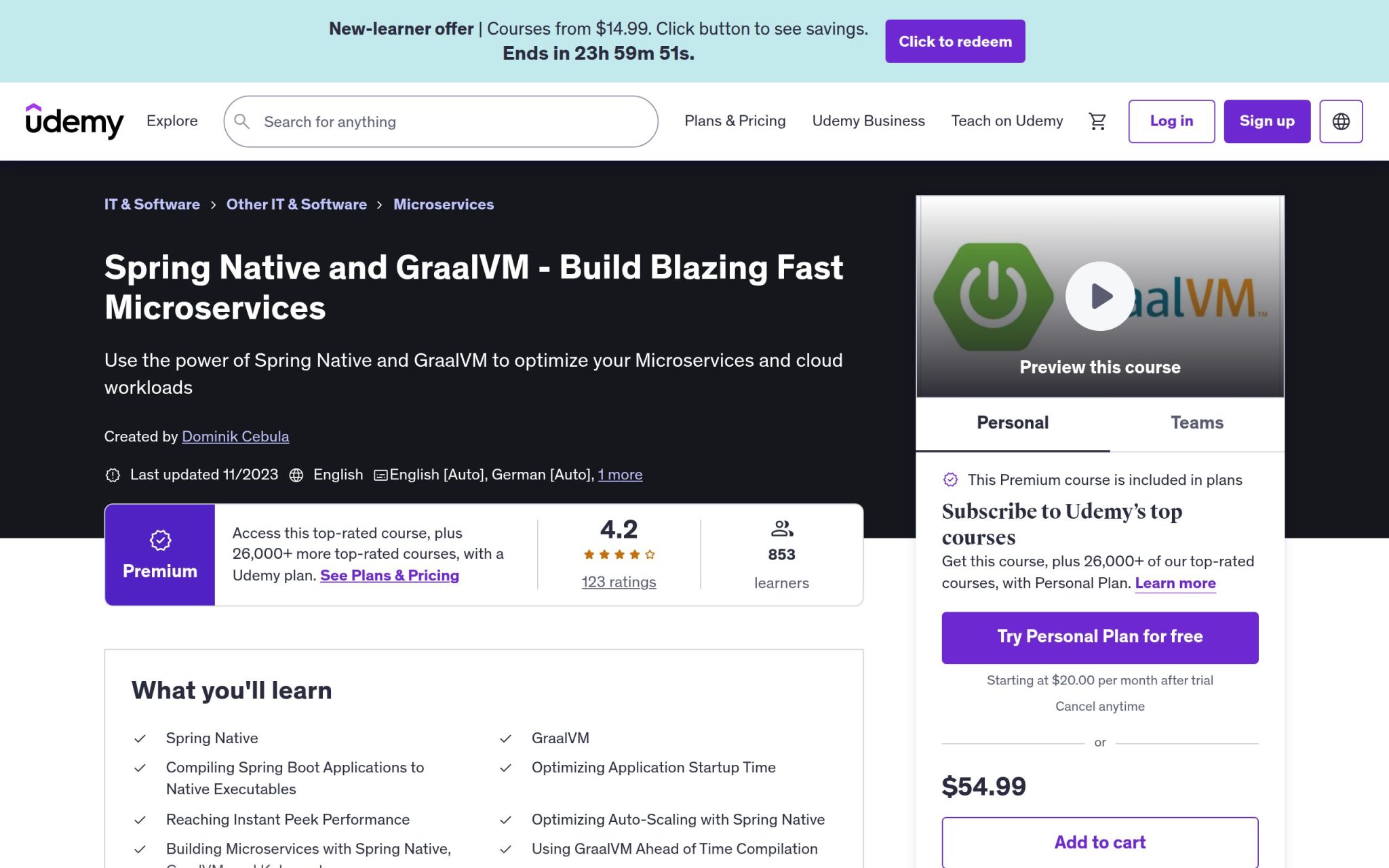 Spring Native and GraalVM - Build Blazing Fast Microservices - Udemy
