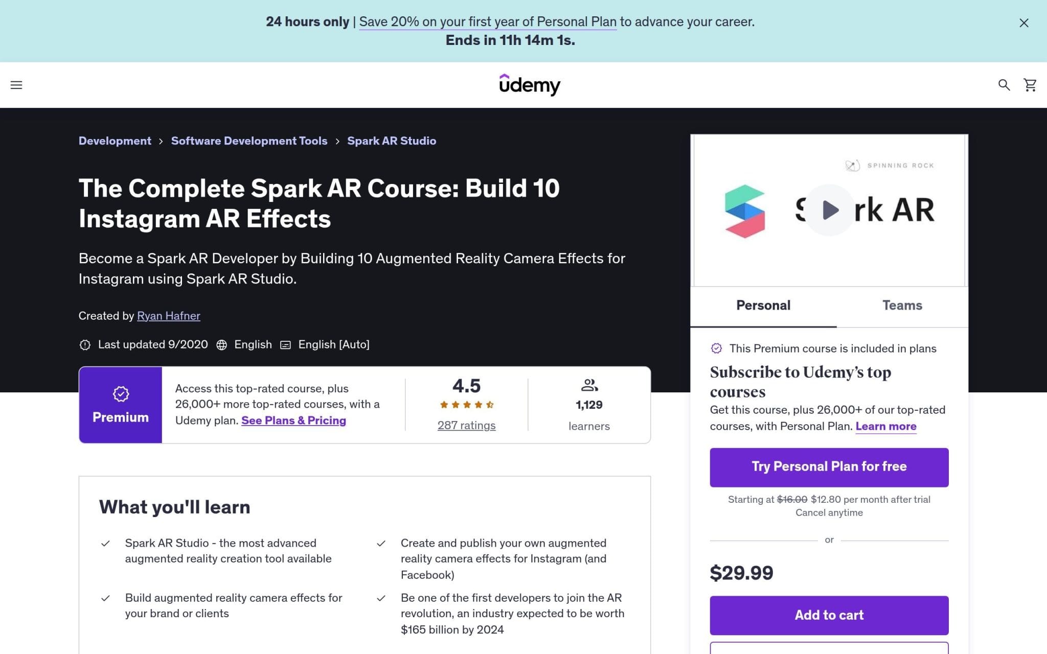 The Complete Spark AR Course: Build 10 Instagram AR Effects - Udemy