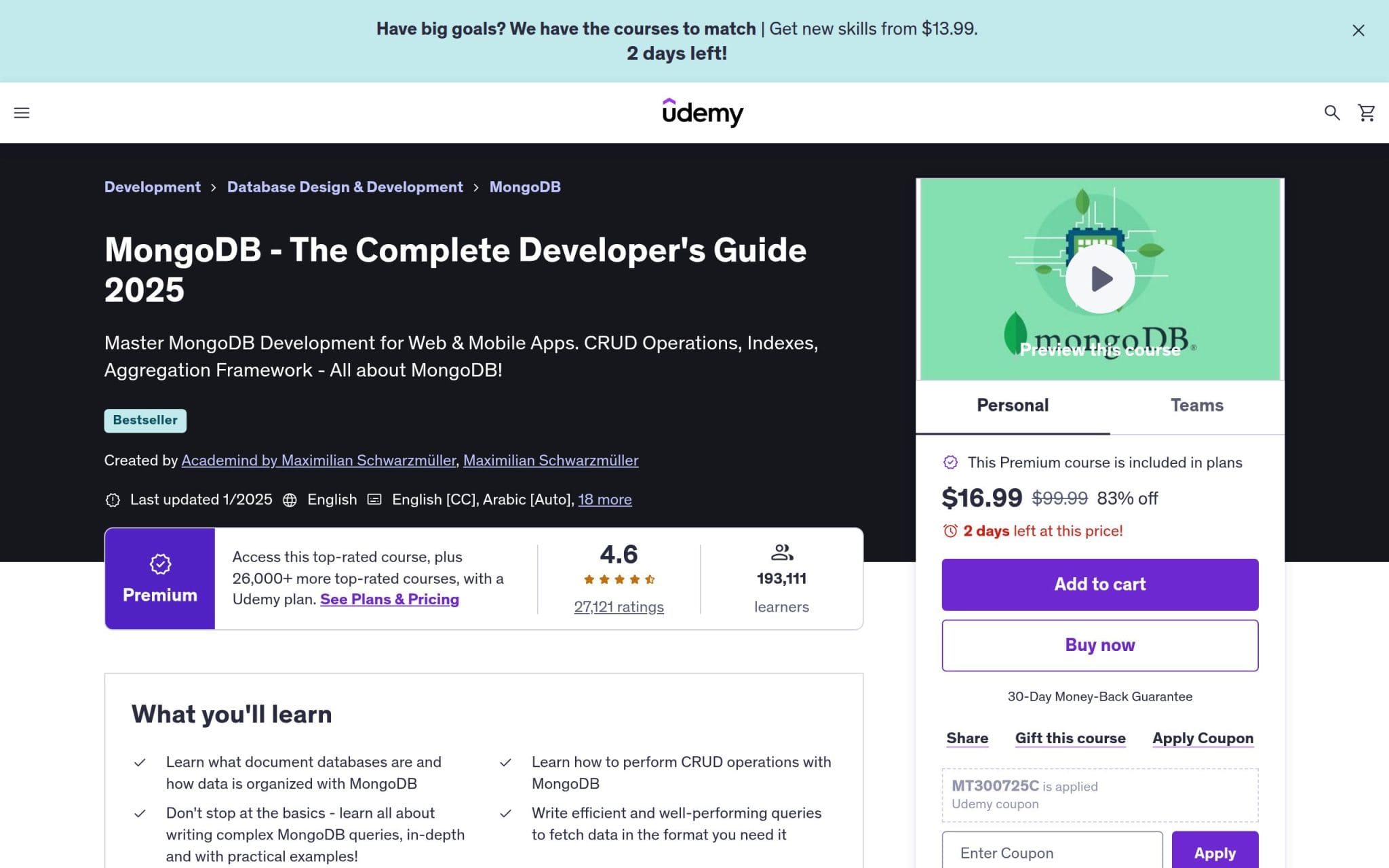 MongoDB - The Complete Developer's Guide 2025 - Udemy