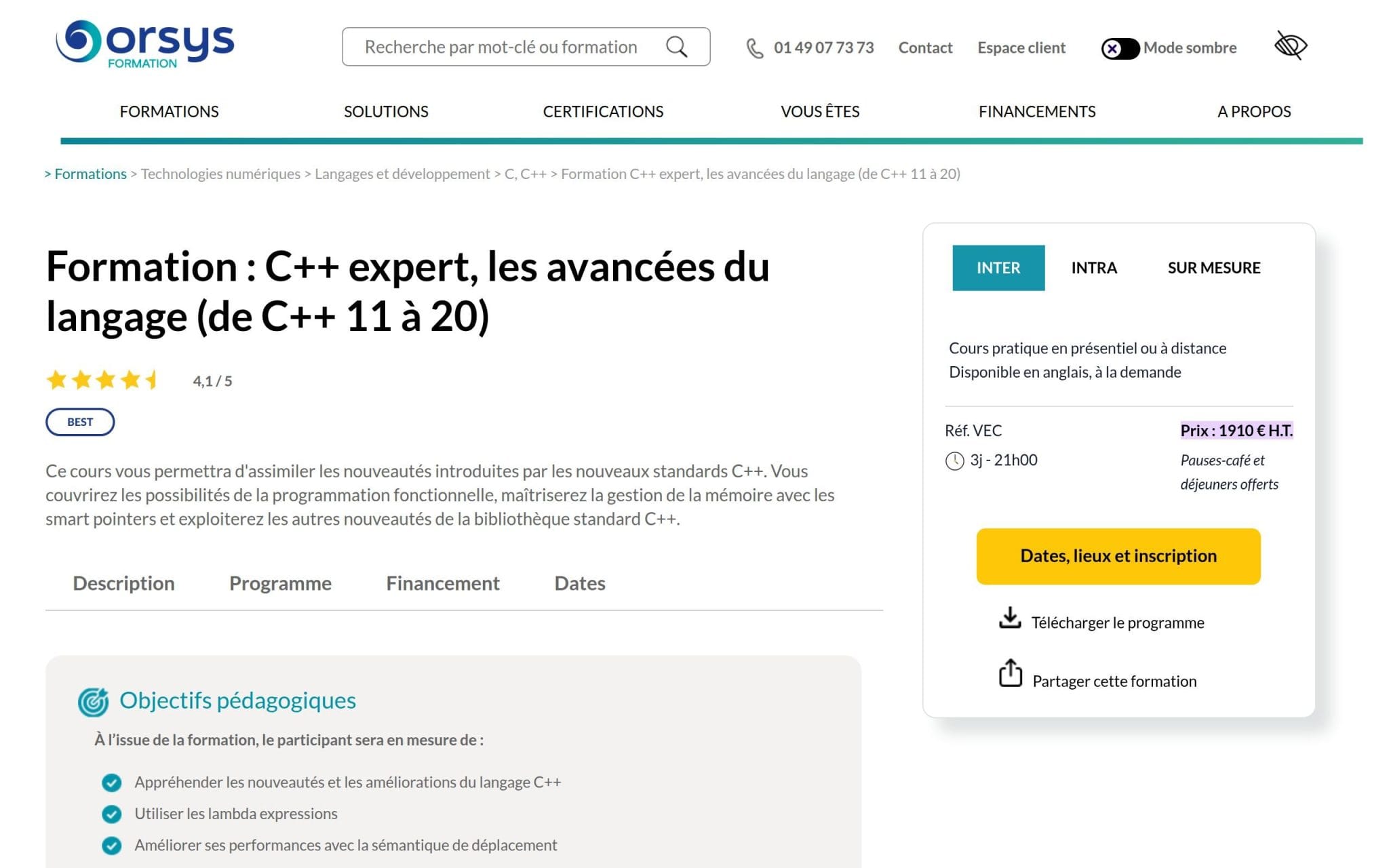 Formation : C++ expert, les avancées du langage (de C++ 11 à 20) - Orsys