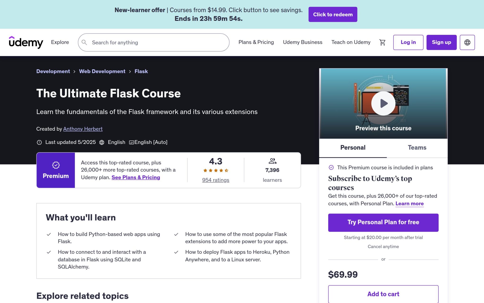 The Ultimate Flask Course - Udemy