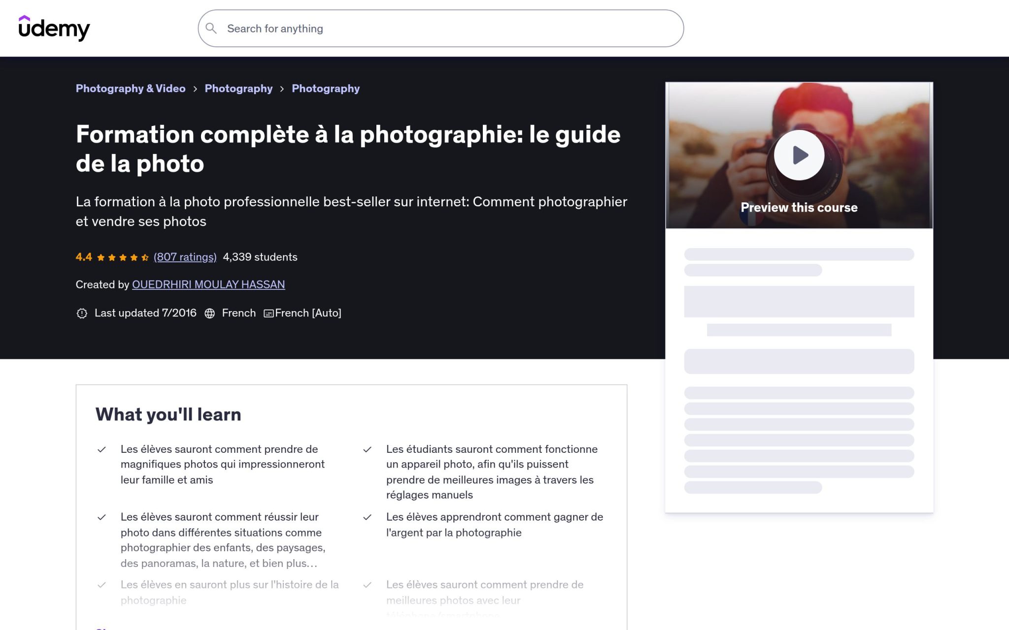 Formation complète à la photographie: le guide de la photo - Udemy
