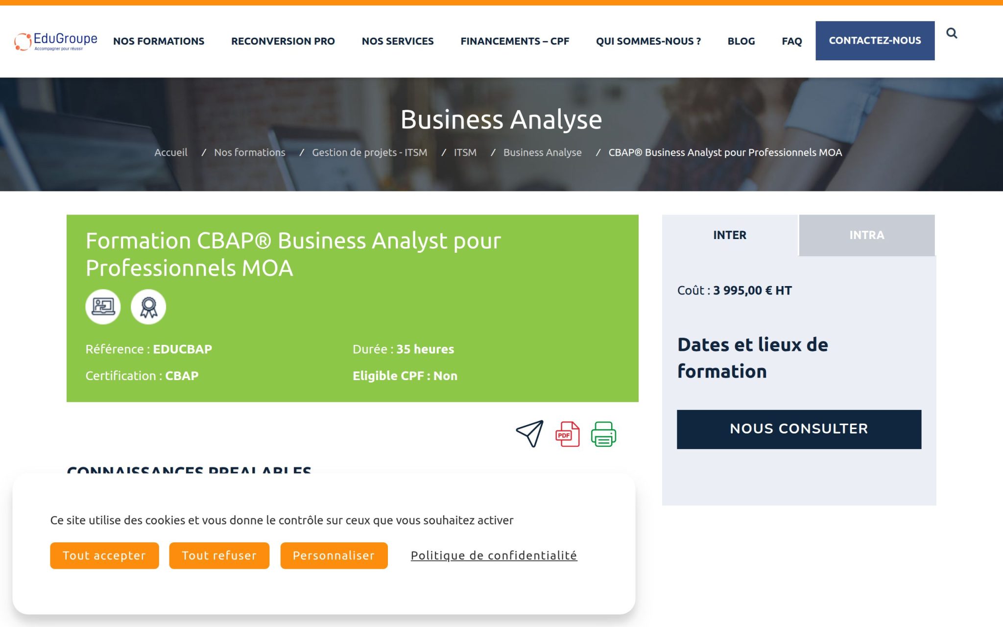 Formation CBAPÂź Business Analyst pour Professionnels MOA - EduGroupe