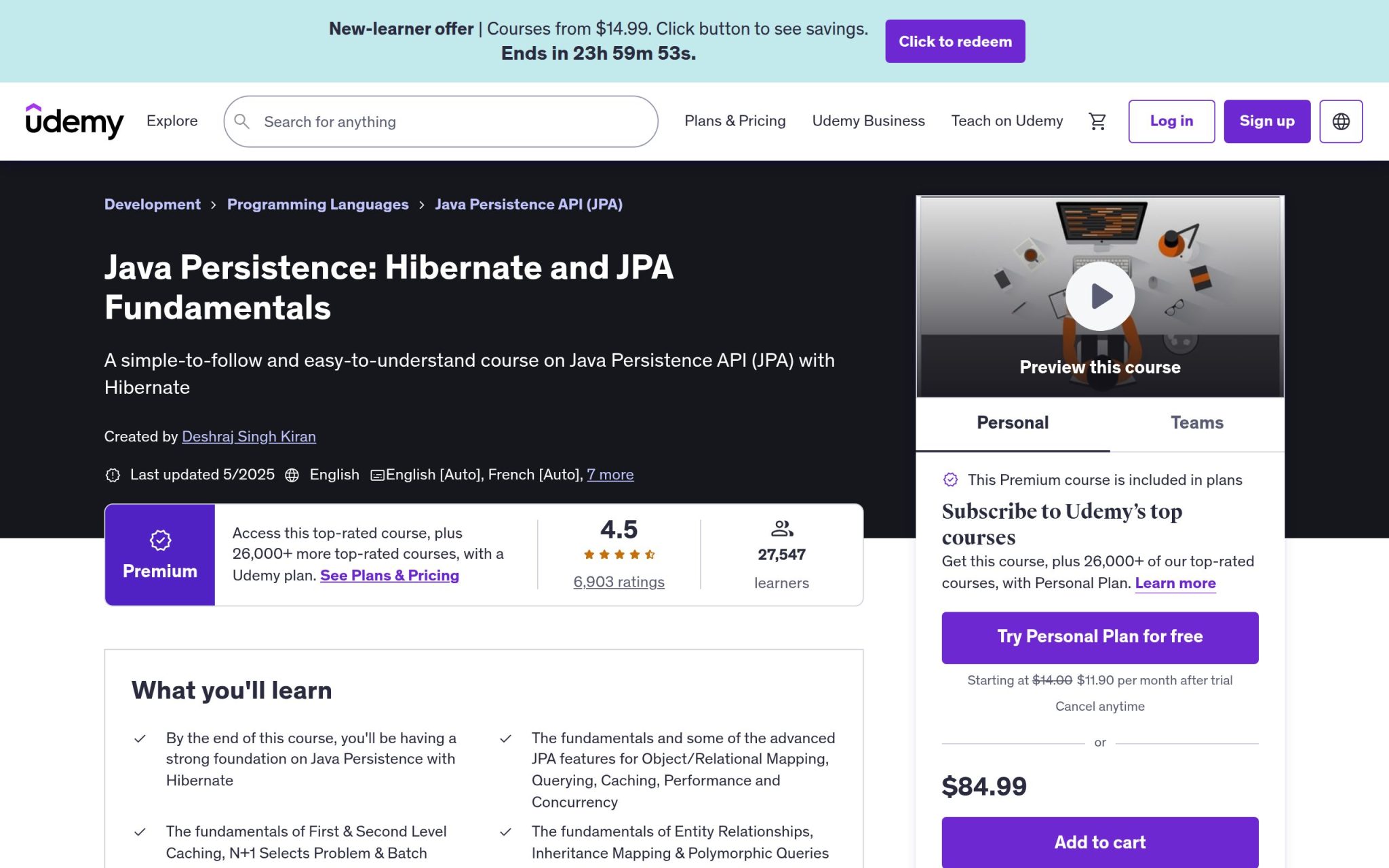 Java Persistence: Hibernate and JPA Fundamentals - Udemy