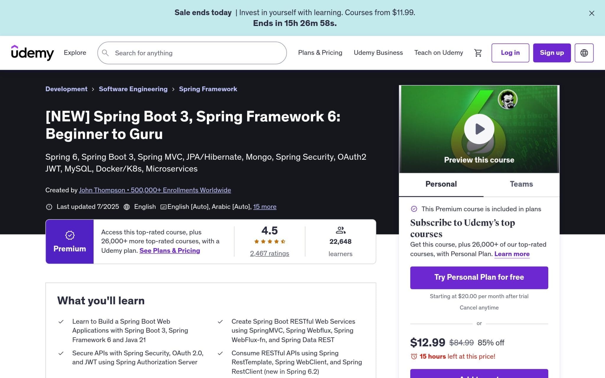 Spring Boot 3, Spring Framework 6: Beginner to Guru - Udemy
