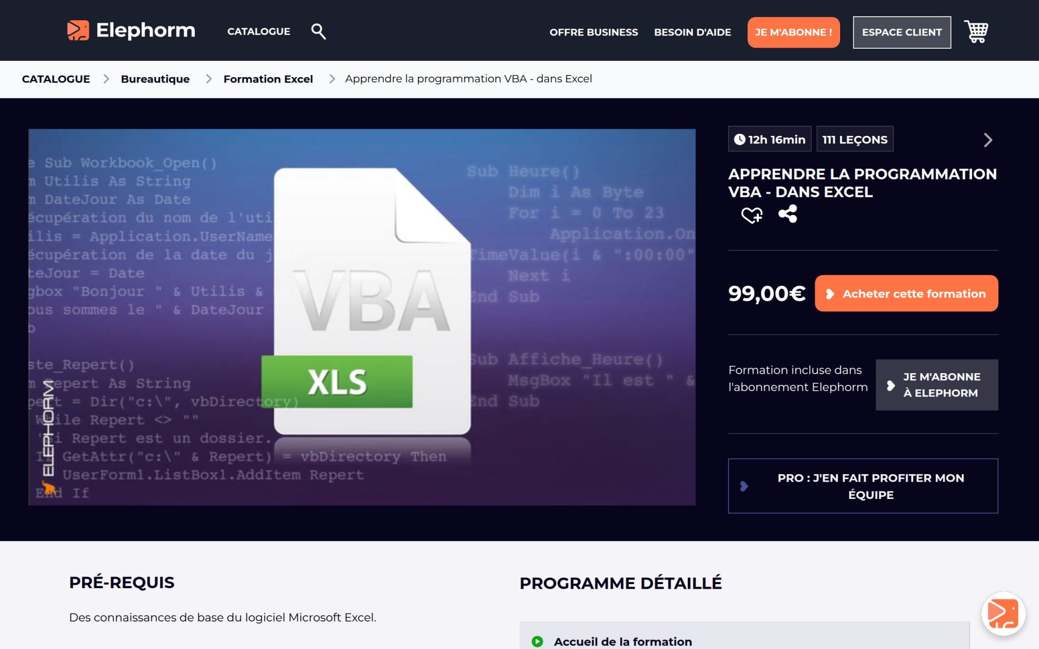 Apprendre la programmation VBA - dans Excel - Elephorm