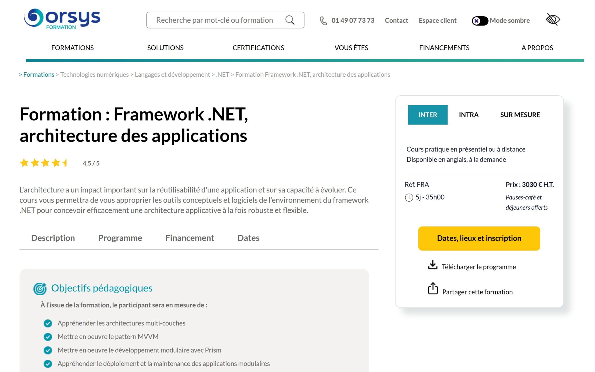 Formation : Framework .NET, architecture des applications - Orsys