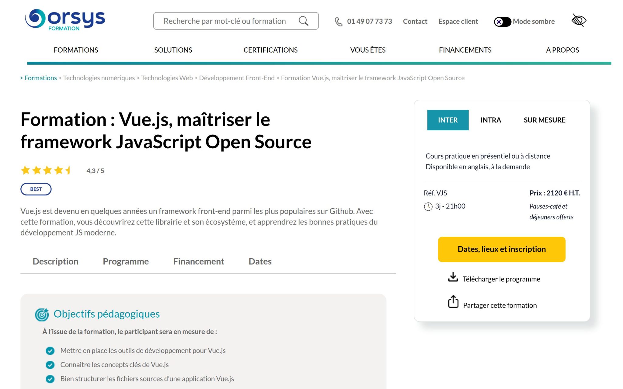 Formation : Vue.js, maîtriser le framework JavaScript Open Source - Orsys