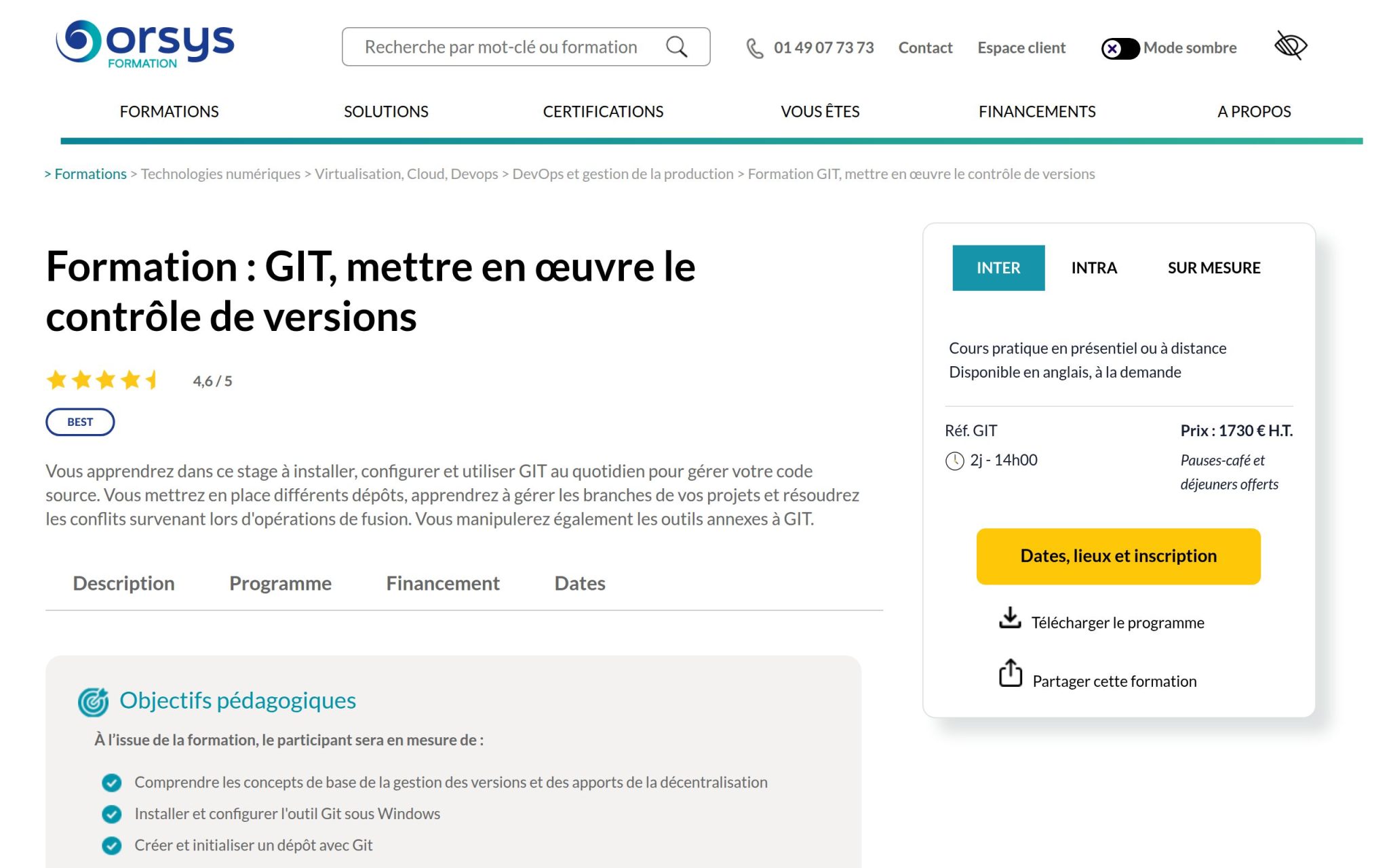 Formation : GIT, mettre en œuvre le contrôle de versions - Orsys