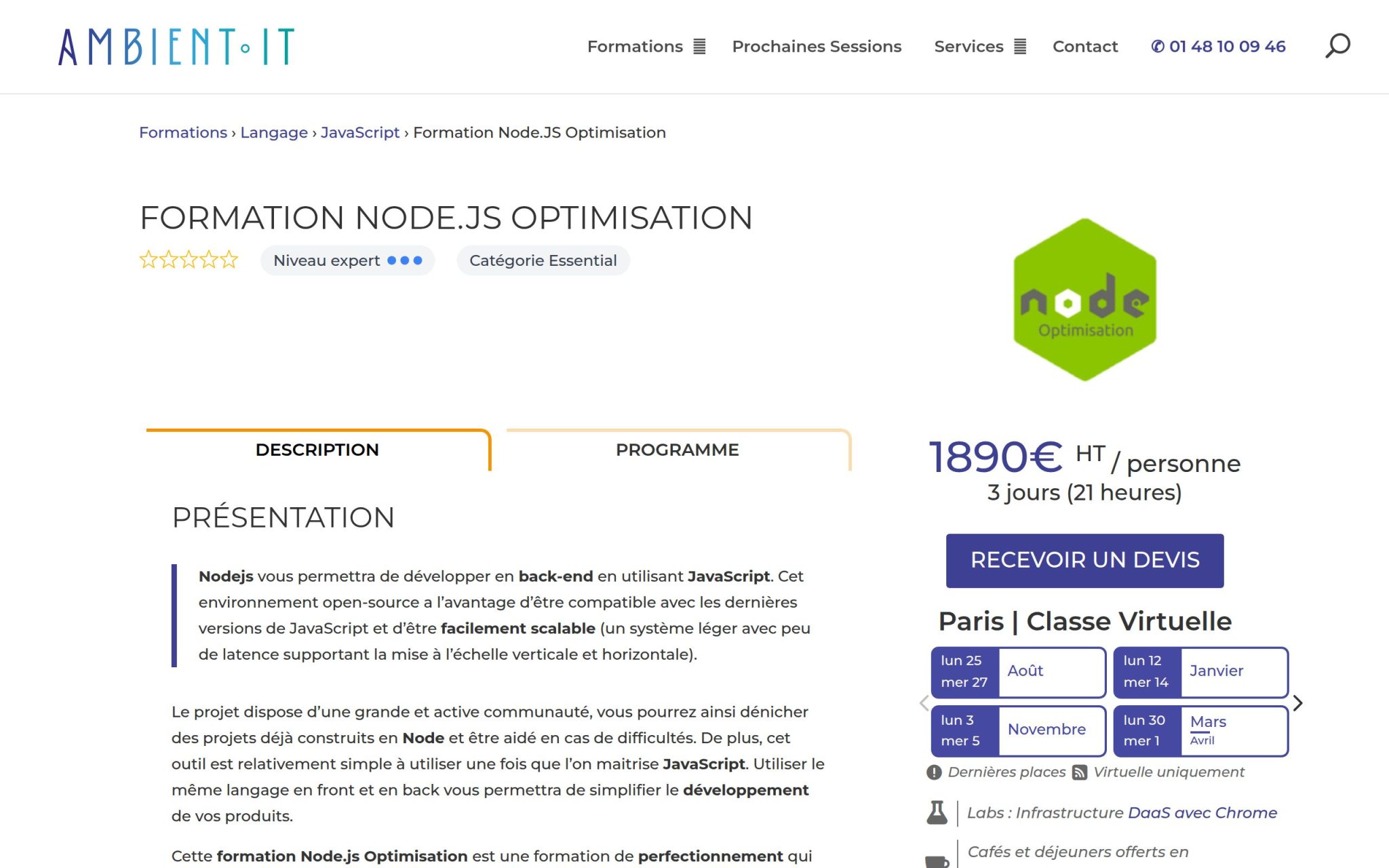 Formation Node.JS Optimisation - Ambient IT