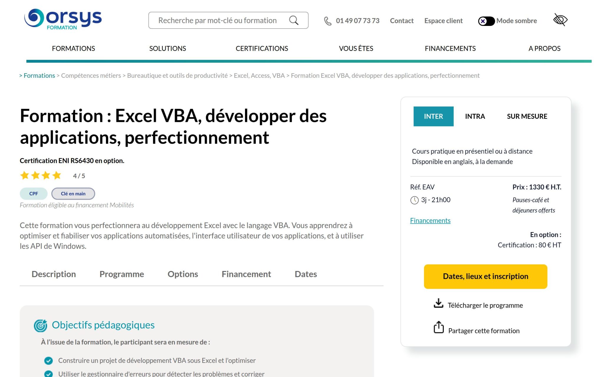 Formation : Excel VBA, développer des applications, perfectionnement - Orsys