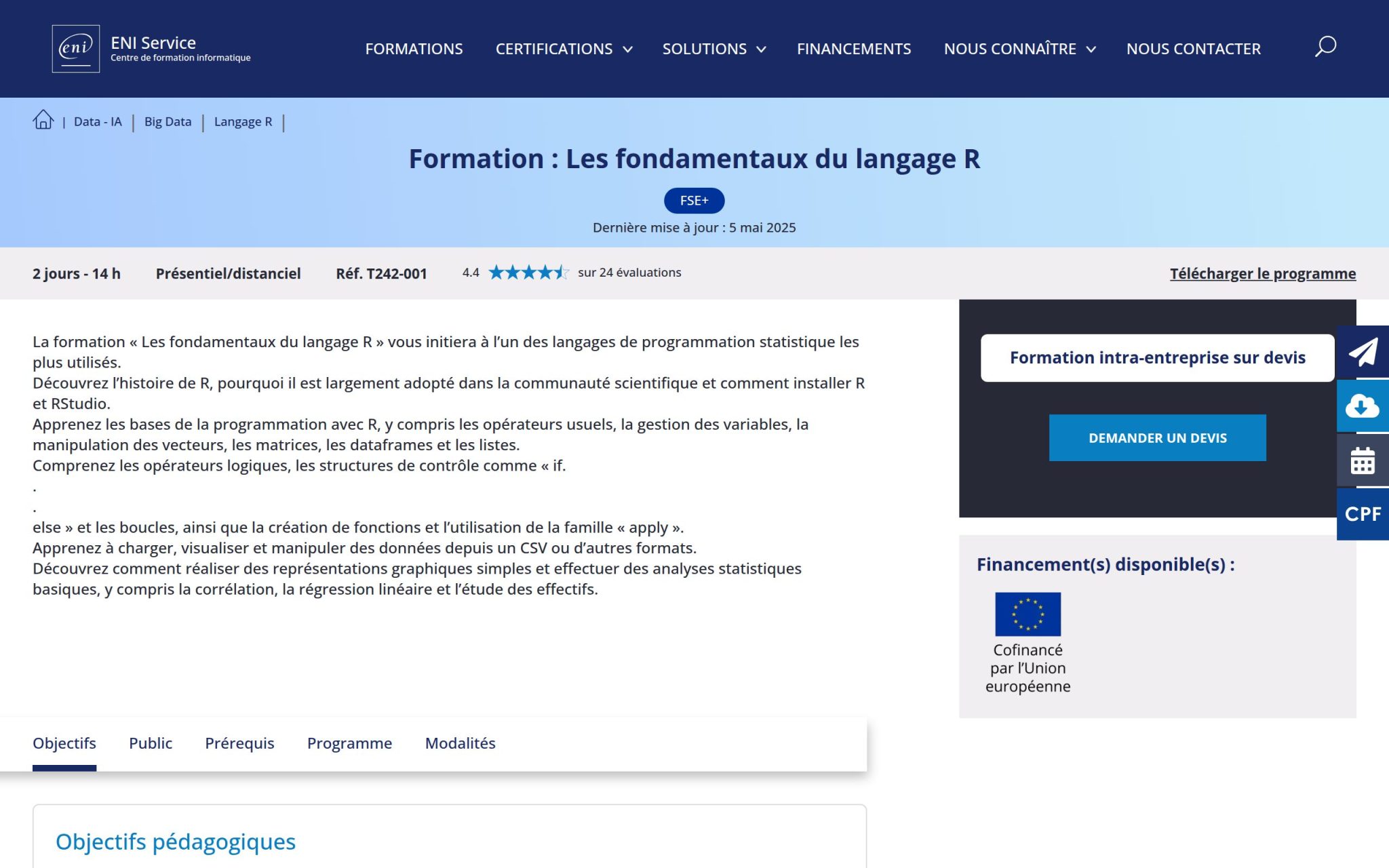 Formation : Les fondamentaux du langage R - ENI Service