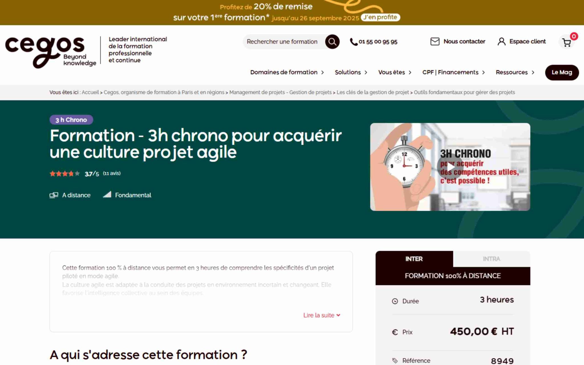 Formation - 3h chrono pour acquérir une culture projet agile - Cegos