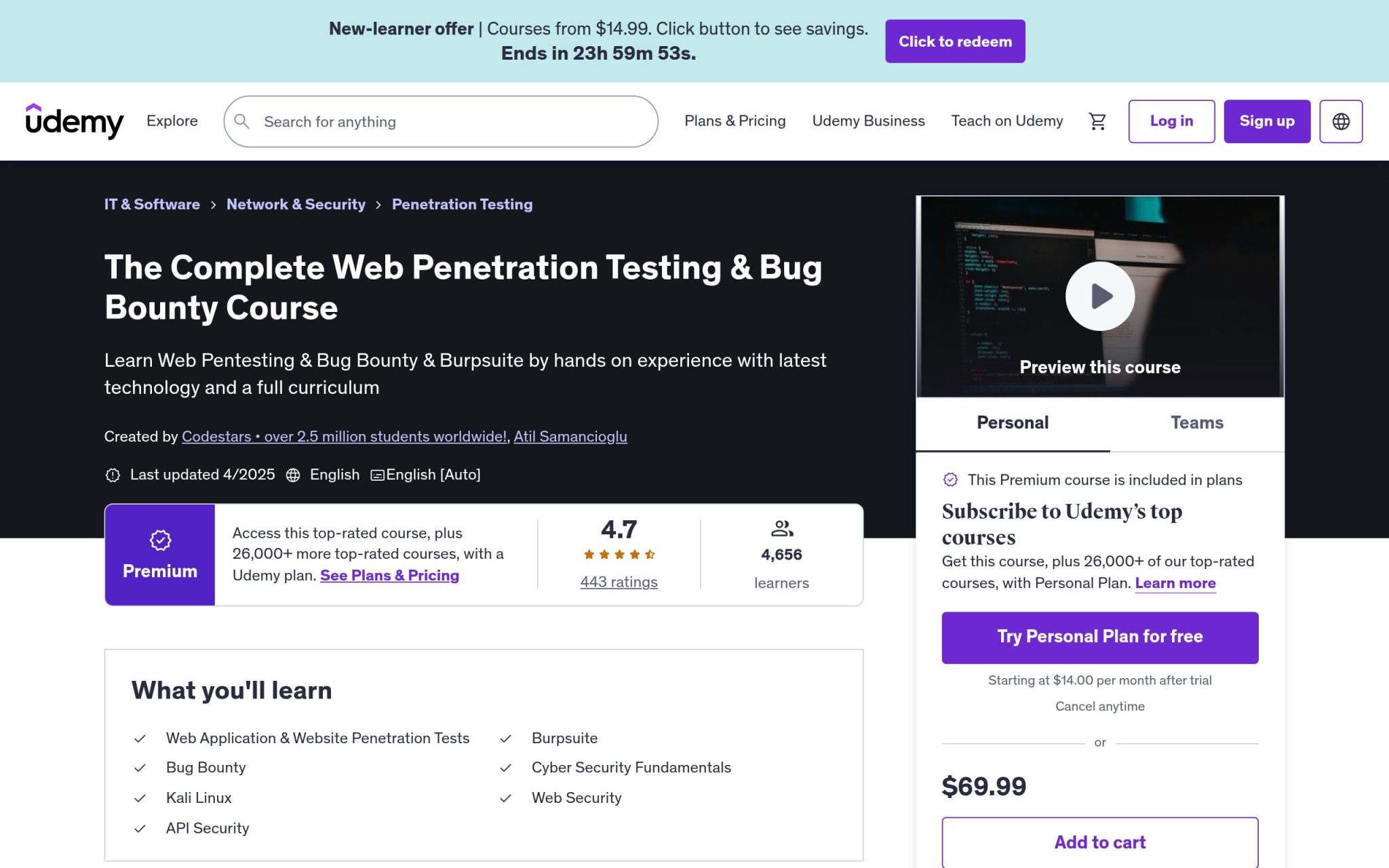 The Complete Web Penetration Testing & Bug Bounty Course - Udemy