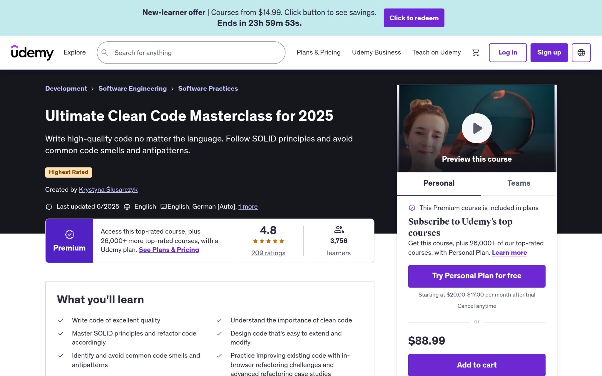 Ultimate Clean Code Masterclass for 2025 - Udemy