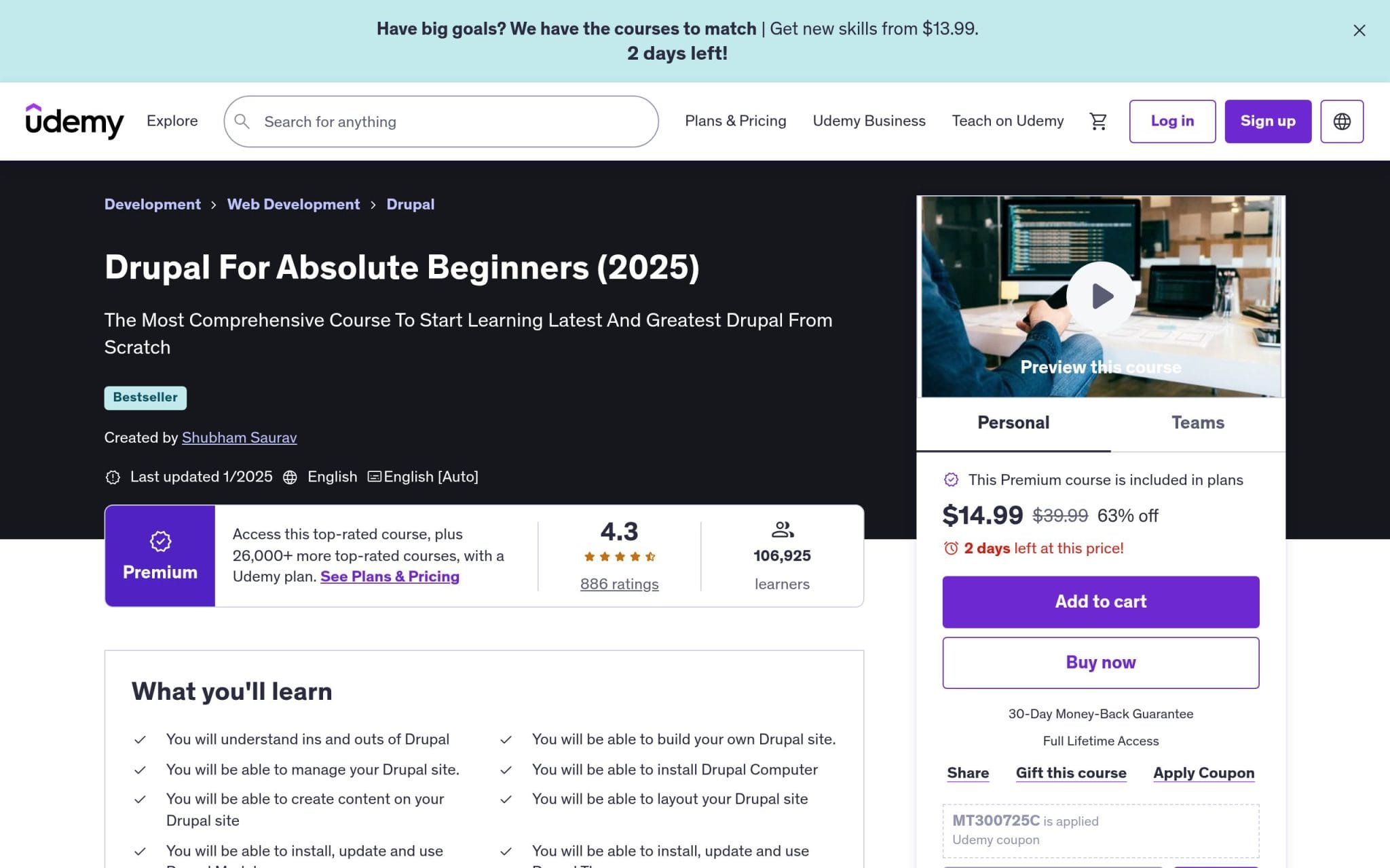 Drupal For Absolute Beginners (2025) - Udemy