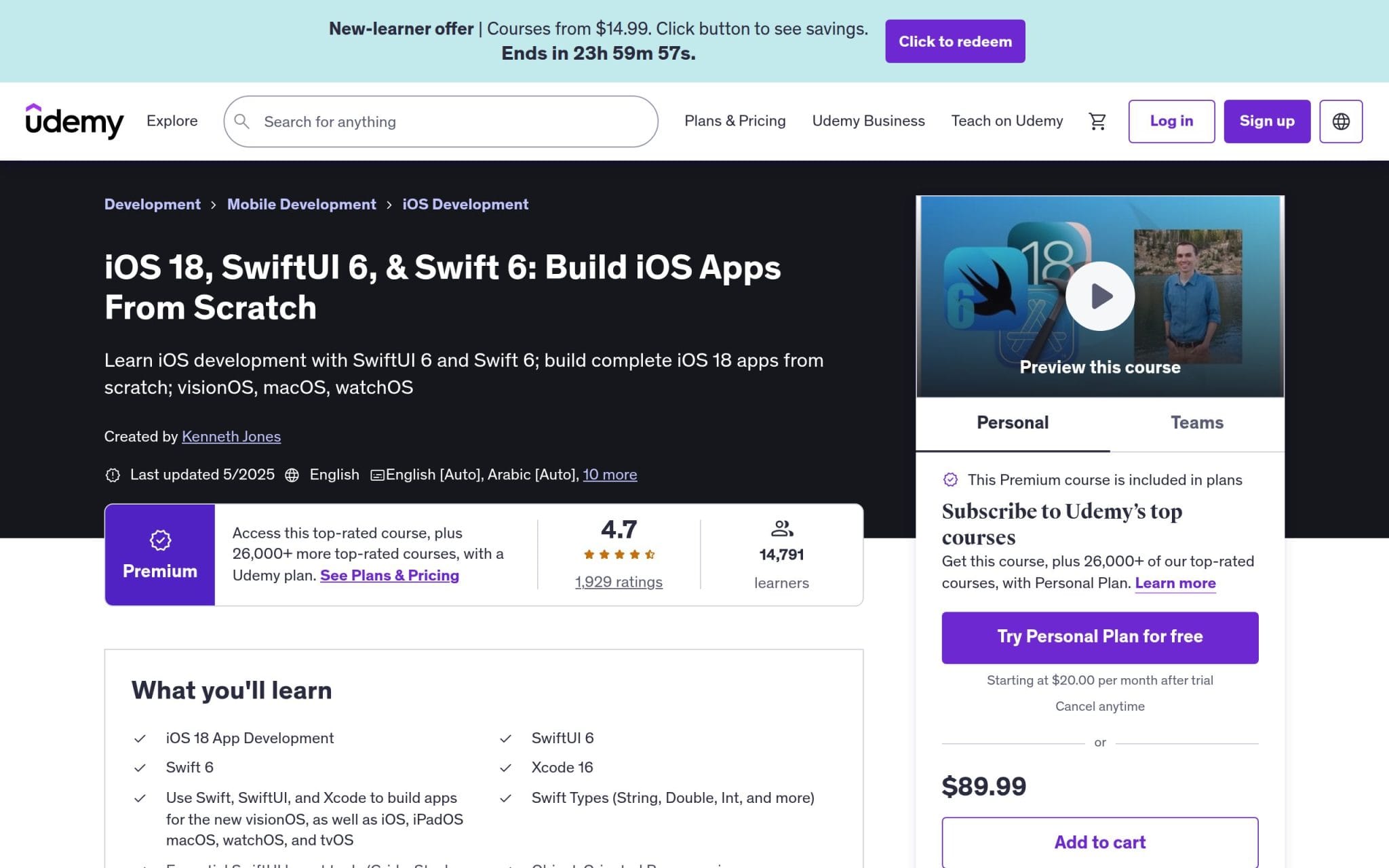 iOS 18, SwiftUI 6, & Swift 6: Build iOS Apps From Scratch - Udemy
