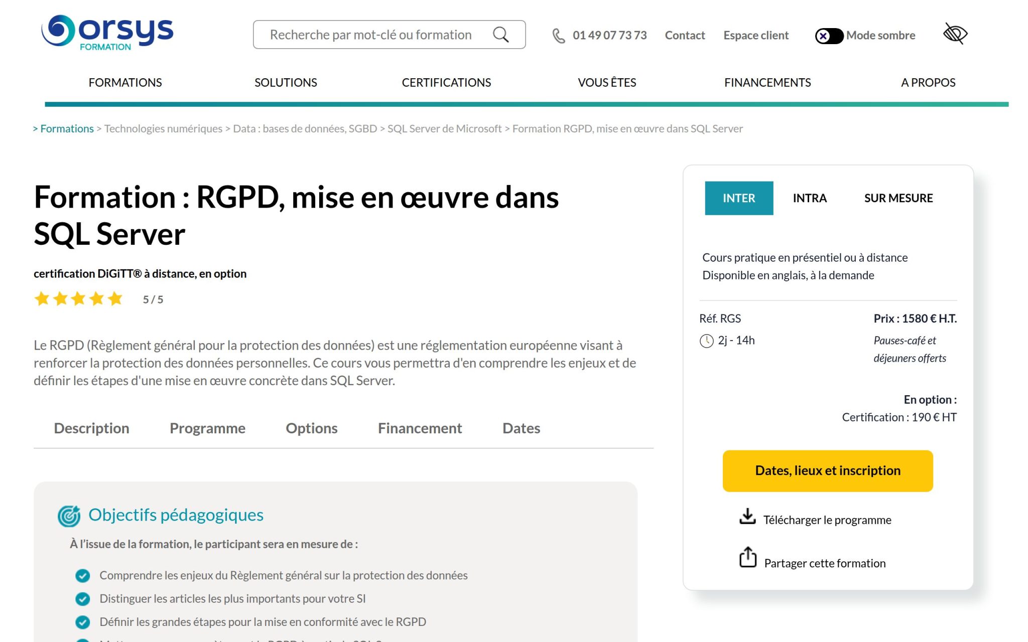 Formation : RGPD, mise en œuvre dans SQL Server - Orsys