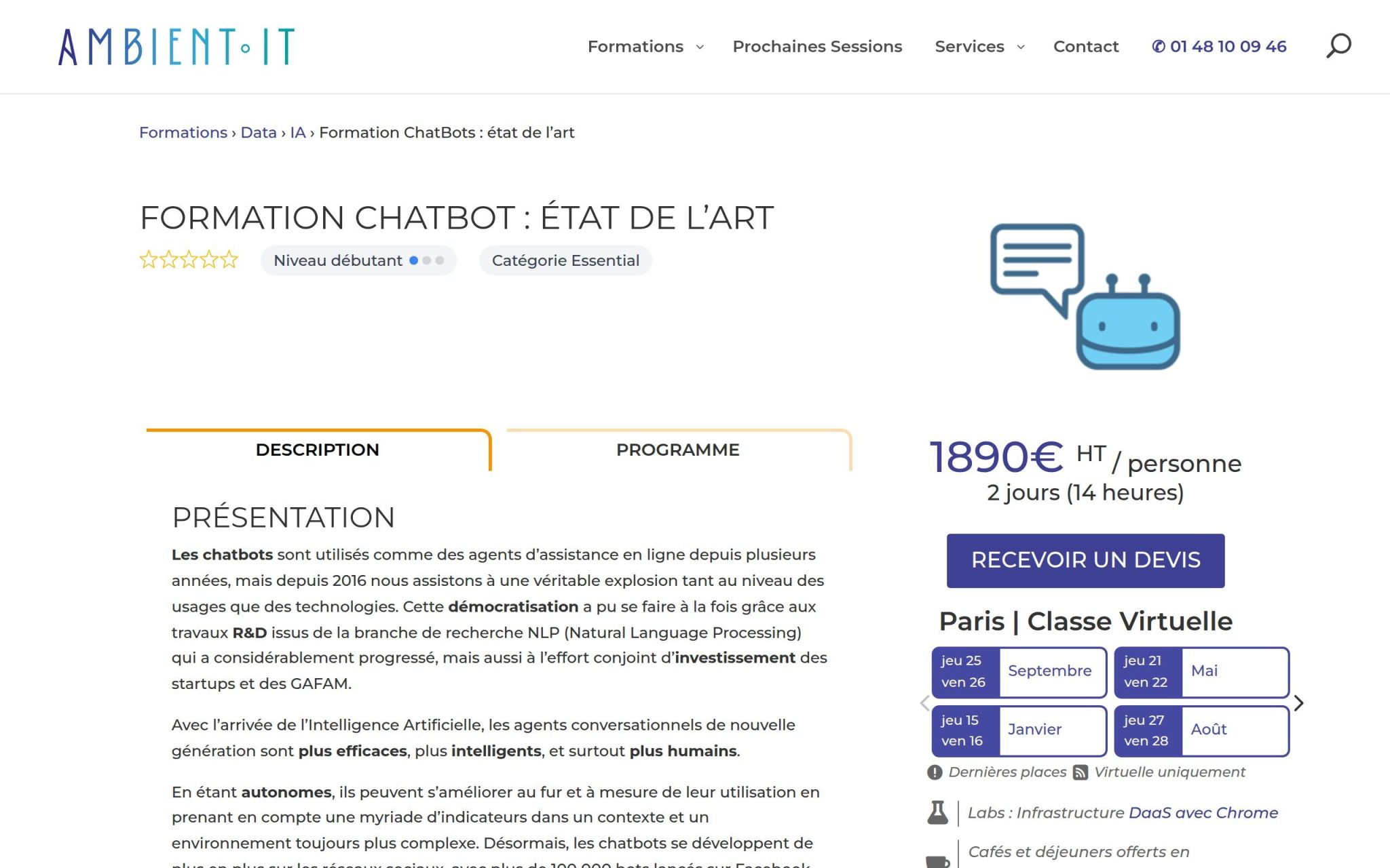 Formation Chatbot : Ătat de lâart - Ambient IT