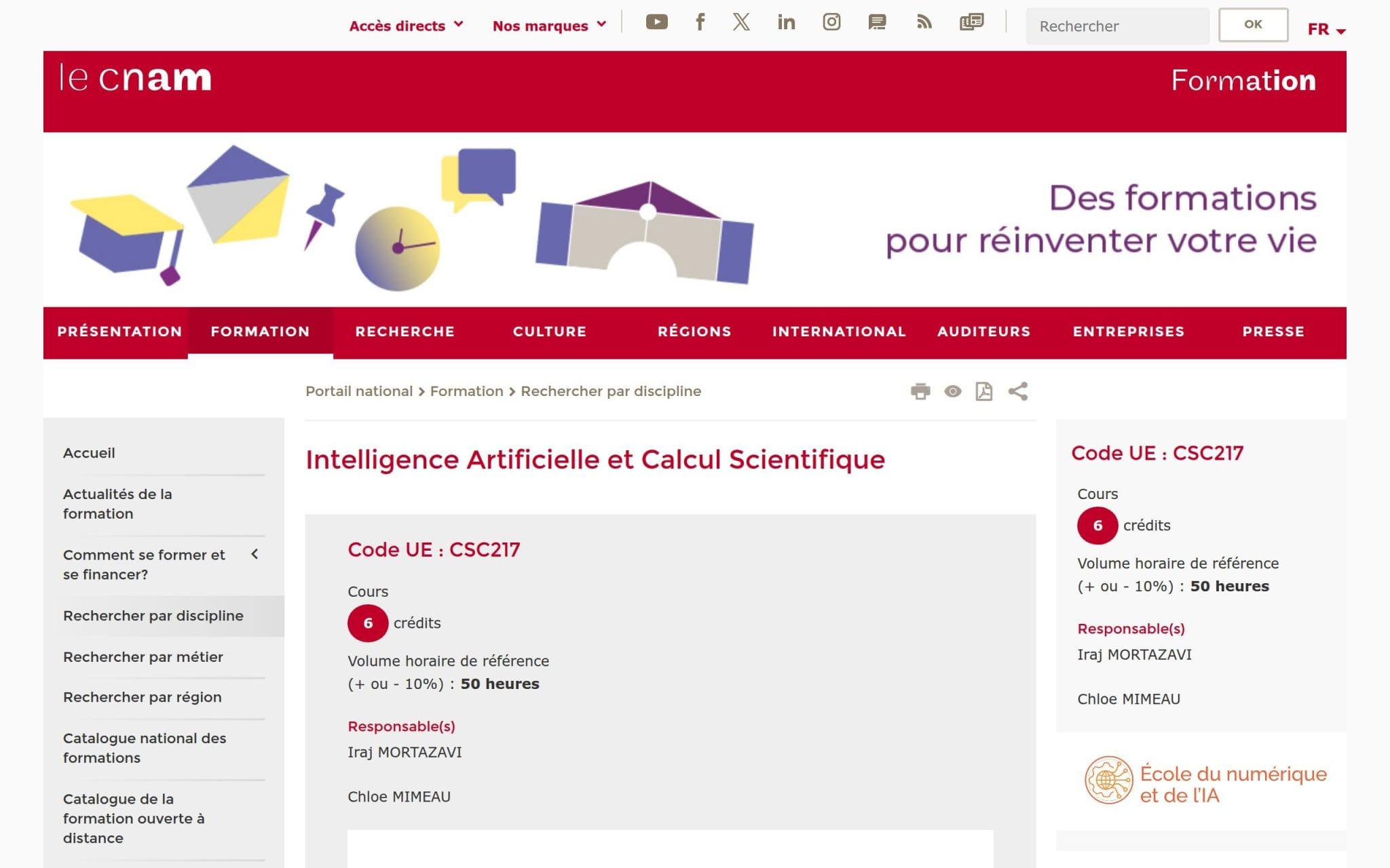 Intelligence Artificielle et Calcul Scientifique - Cnam
