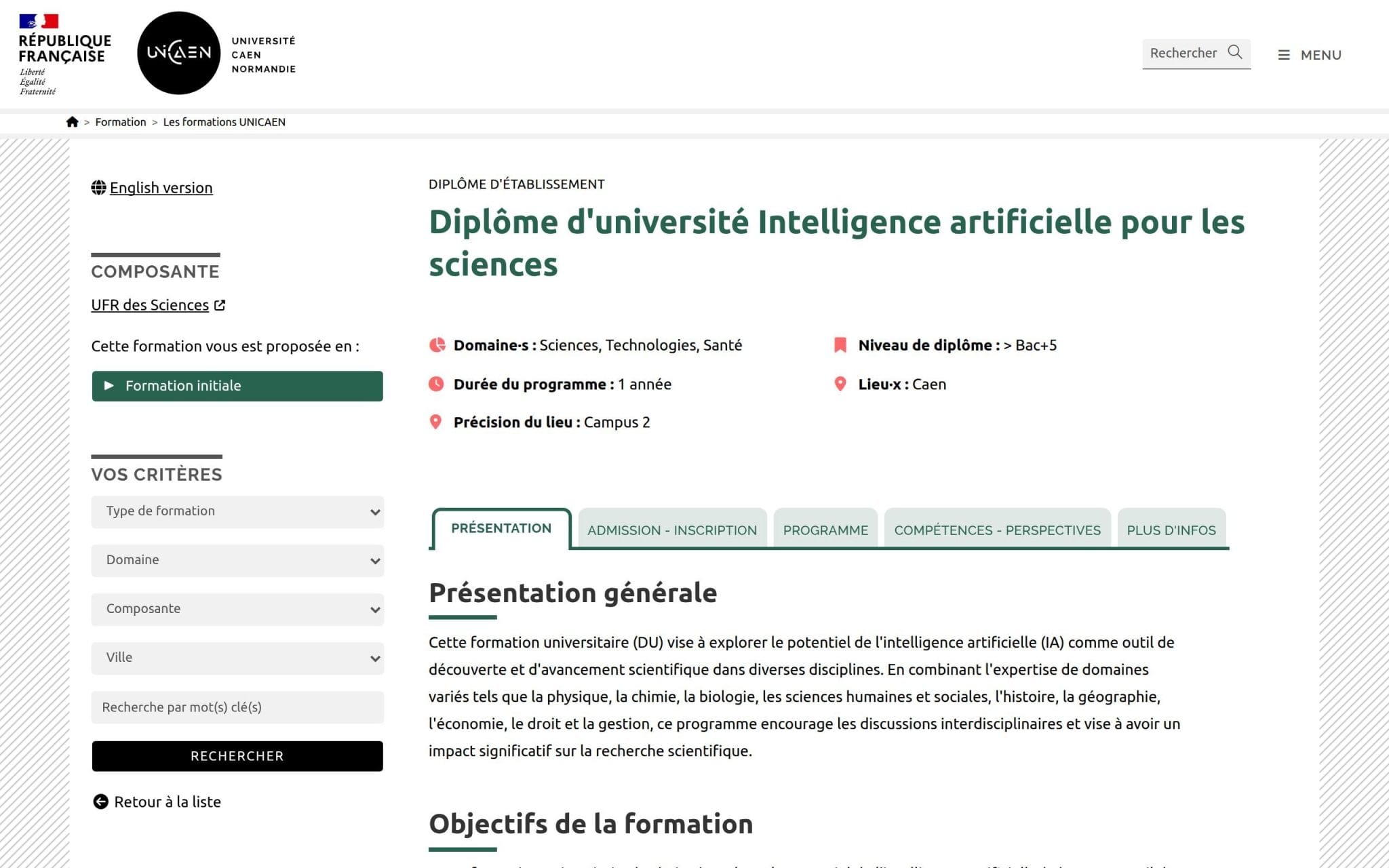 DiplÎme d'université Intelligence artificielle pour les sciences - UNICAEN