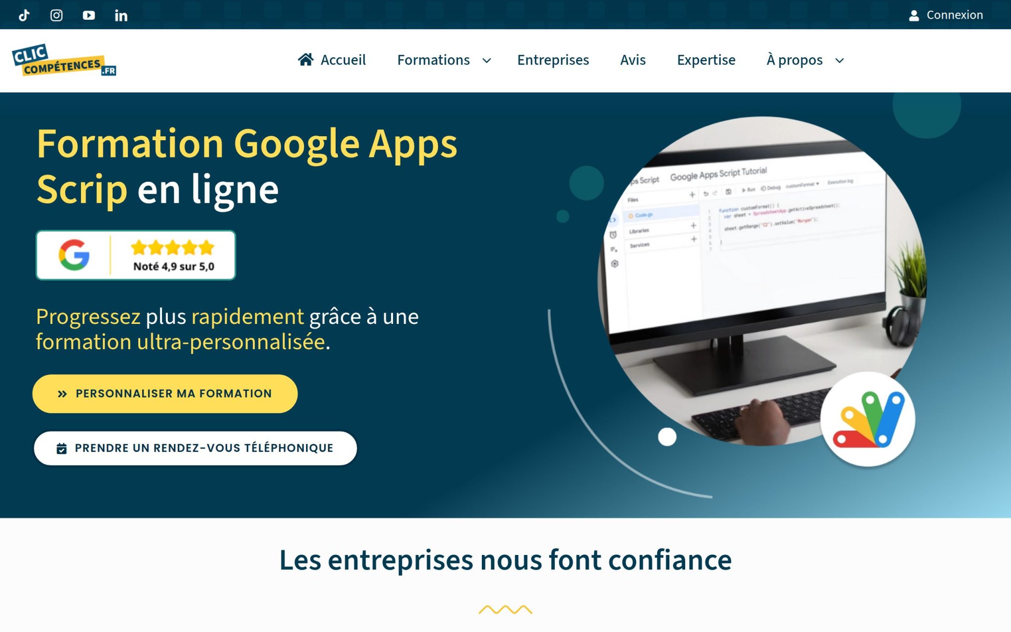 Formation Google Apps Script en ligne - Clic Compétences