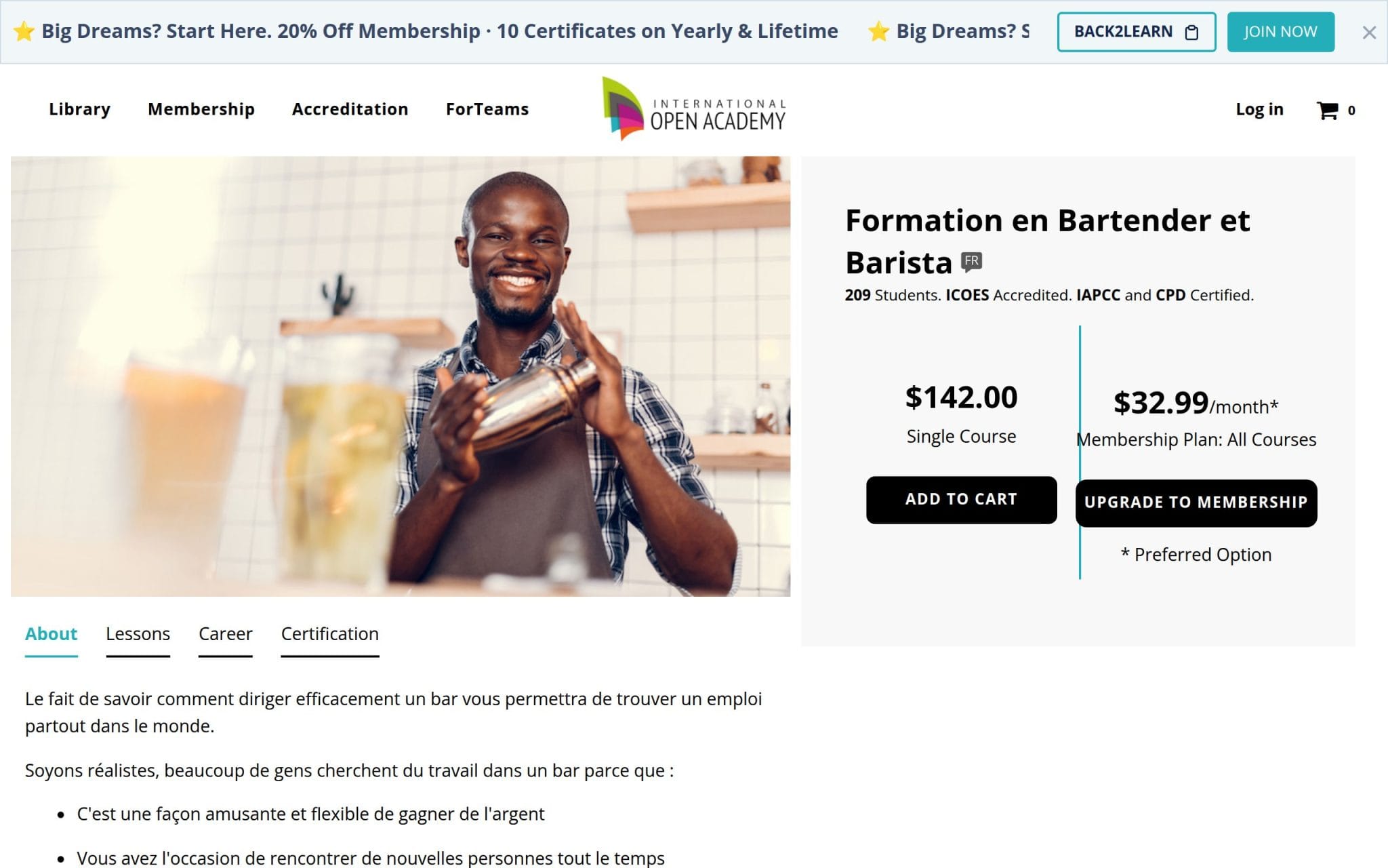 Formation en Bartender et Barista - International Open Academy