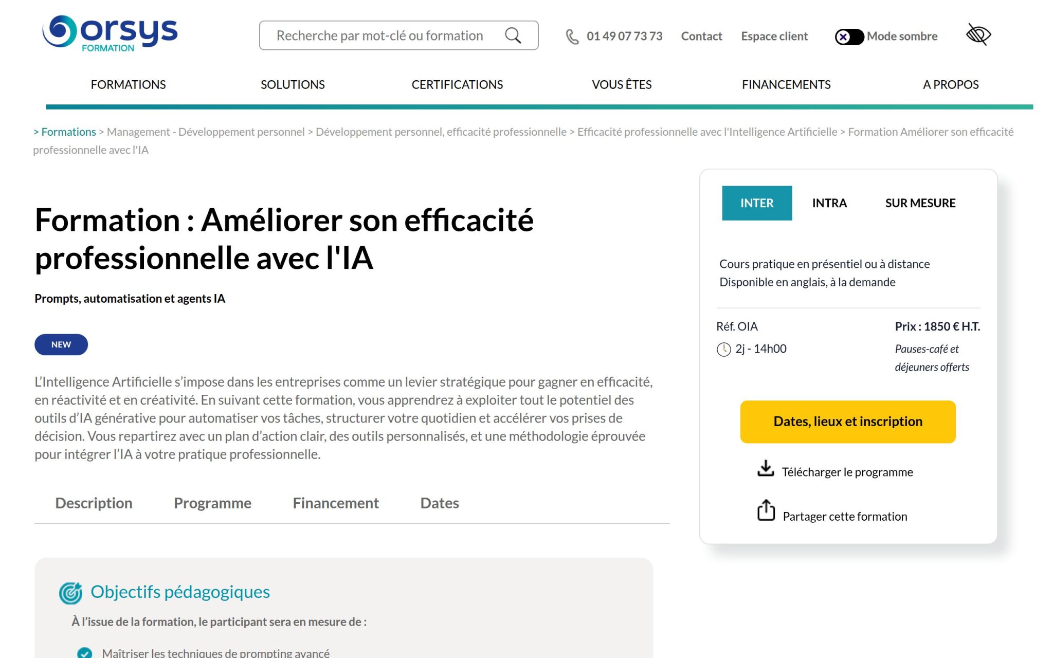 Formation : Améliorer son efficacité professionnelle avec l'IA - Orsys