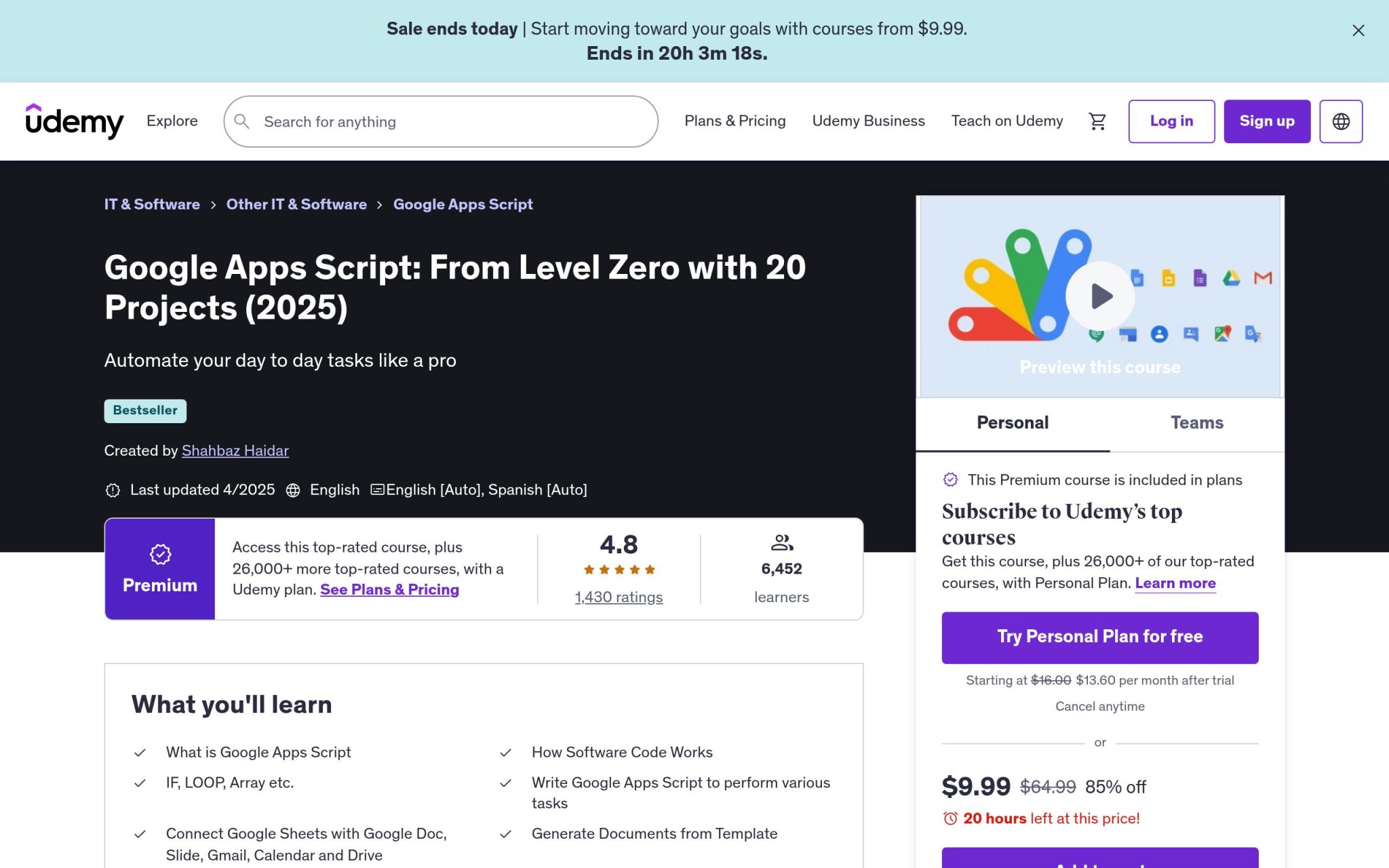 Google Apps Script : du niveau zéro avec 20 projets - Udemy