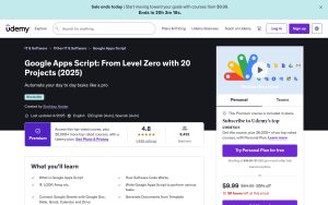 Google Apps Script : du niveau zéro avec 20 projets  – Udemy