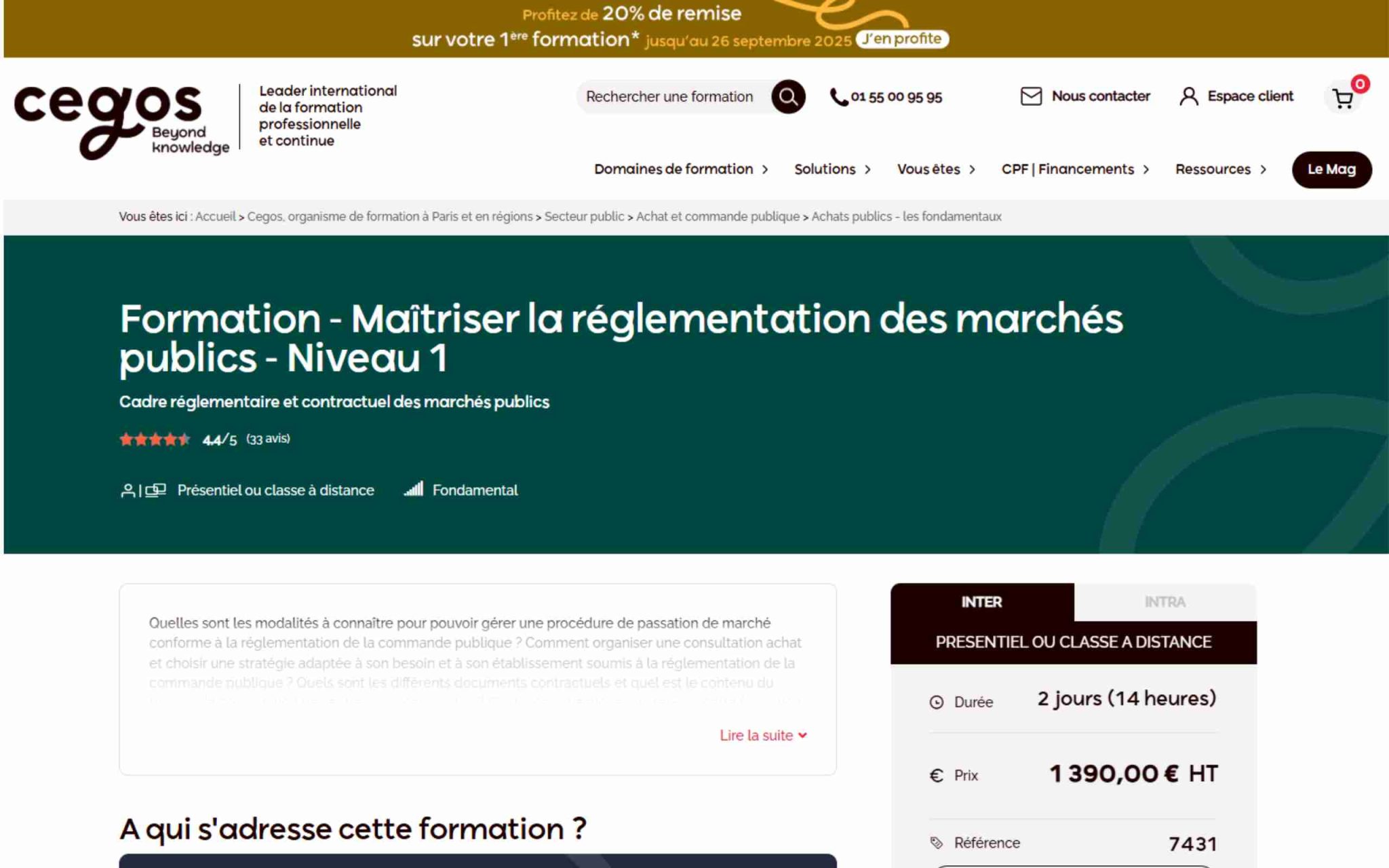 Maîtriser la réglementation des marchés publics - Niveau 1 - Cegos