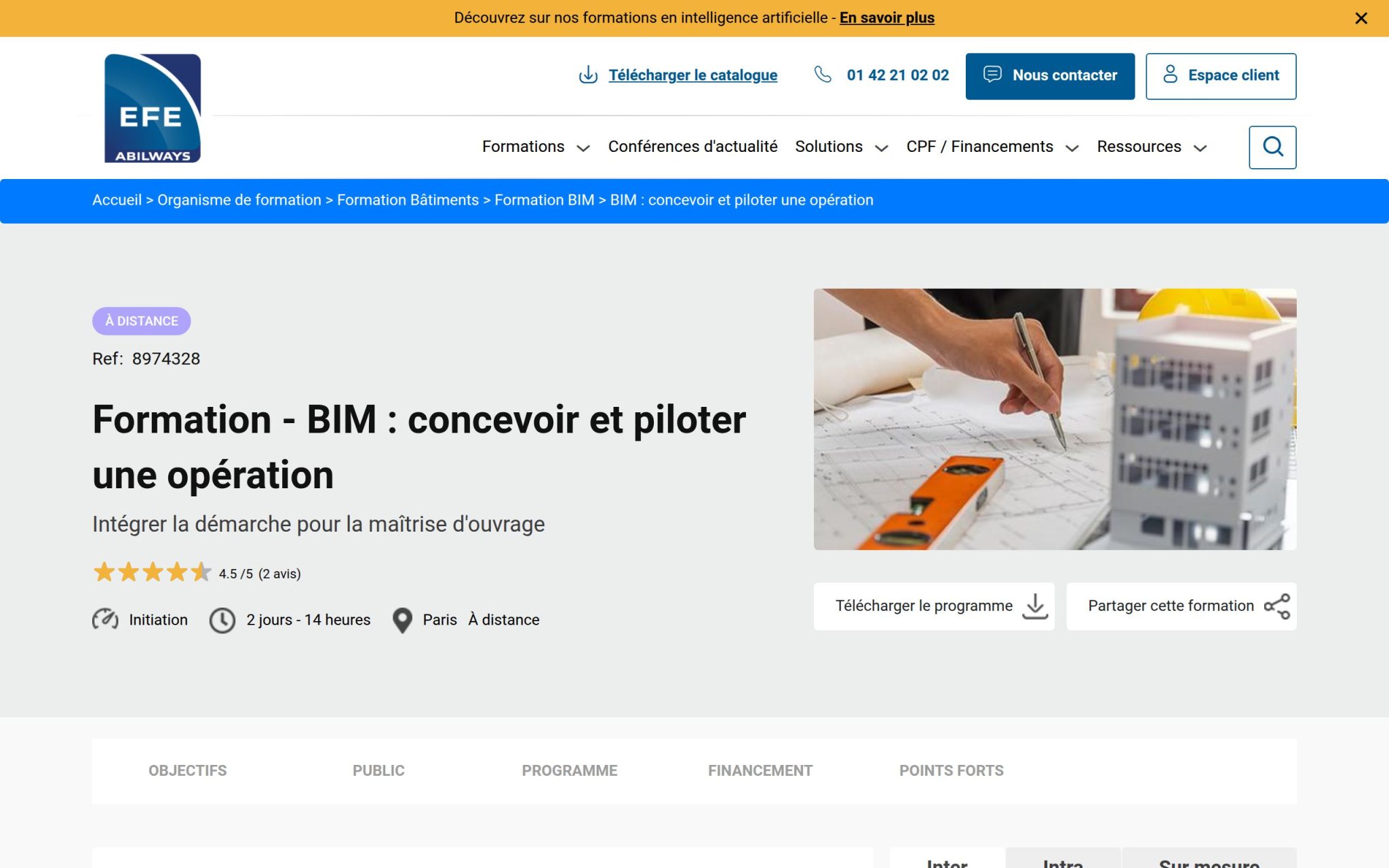 Formation - BIM : concevoir et piloter une opération - Efe