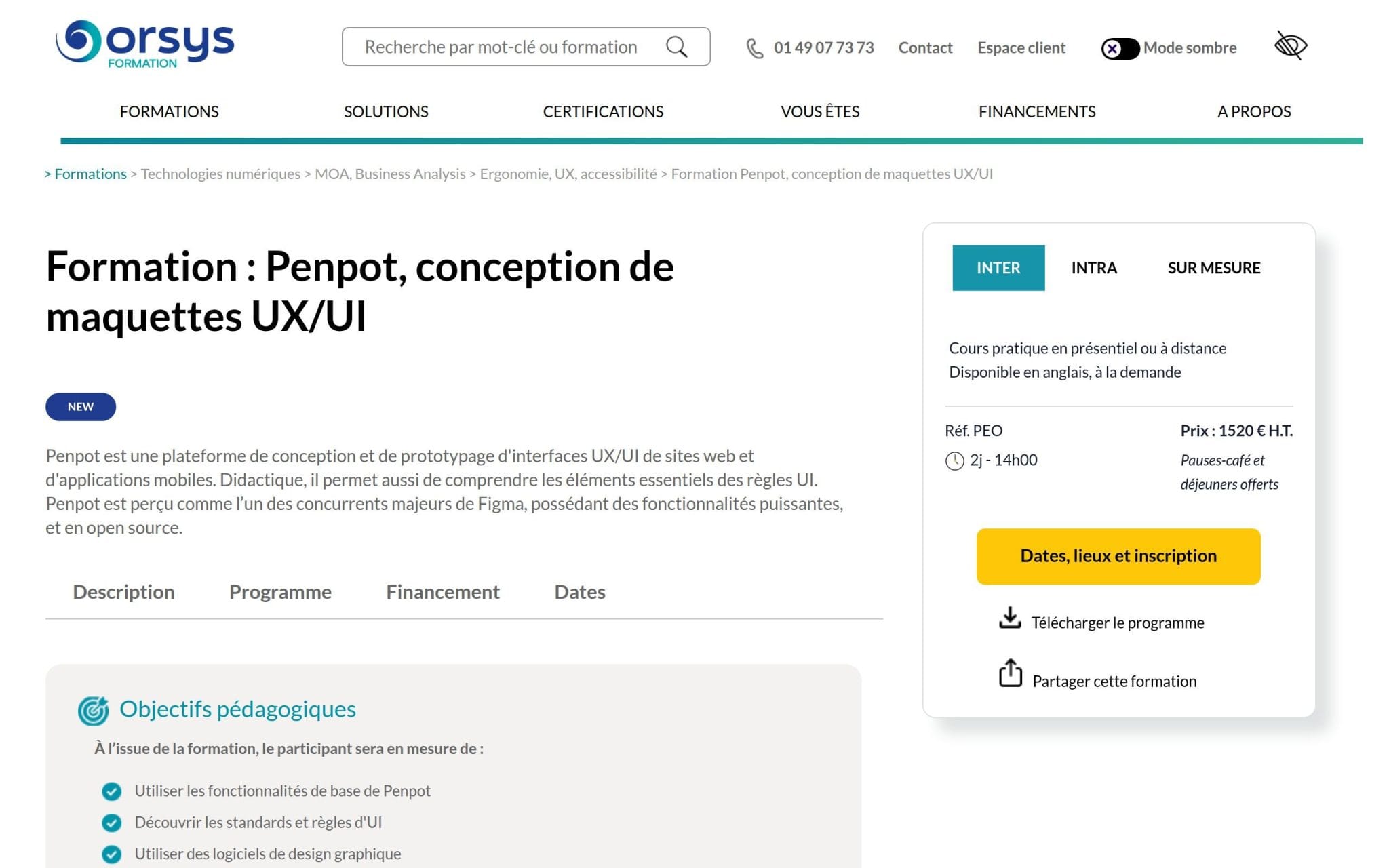 Formation : Penpot, conception de maquettes UX/UI - Orsys