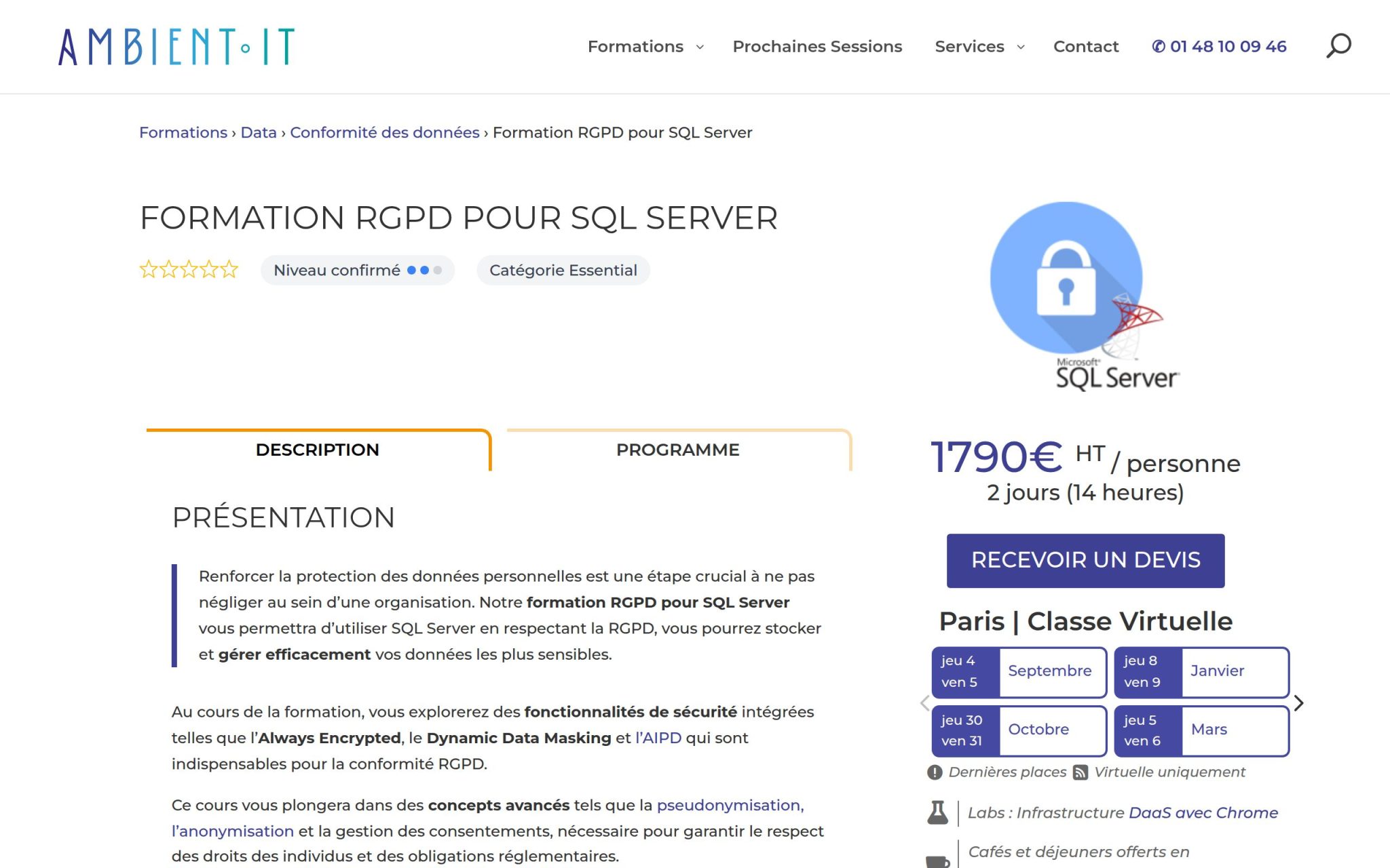 Formation RGPD pour SQL Server - Ambient IT