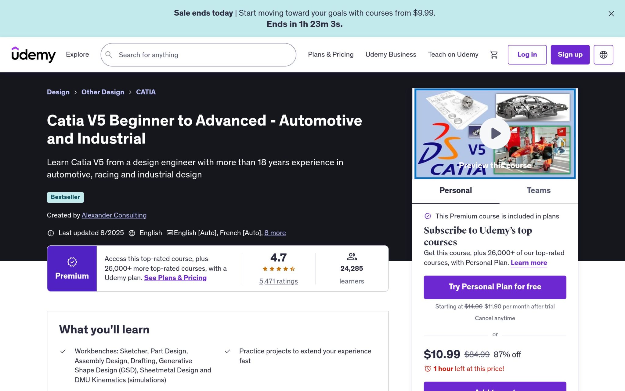 Catia V5 : Niveau débutant à avancé – Automobile et industrie - Udemy