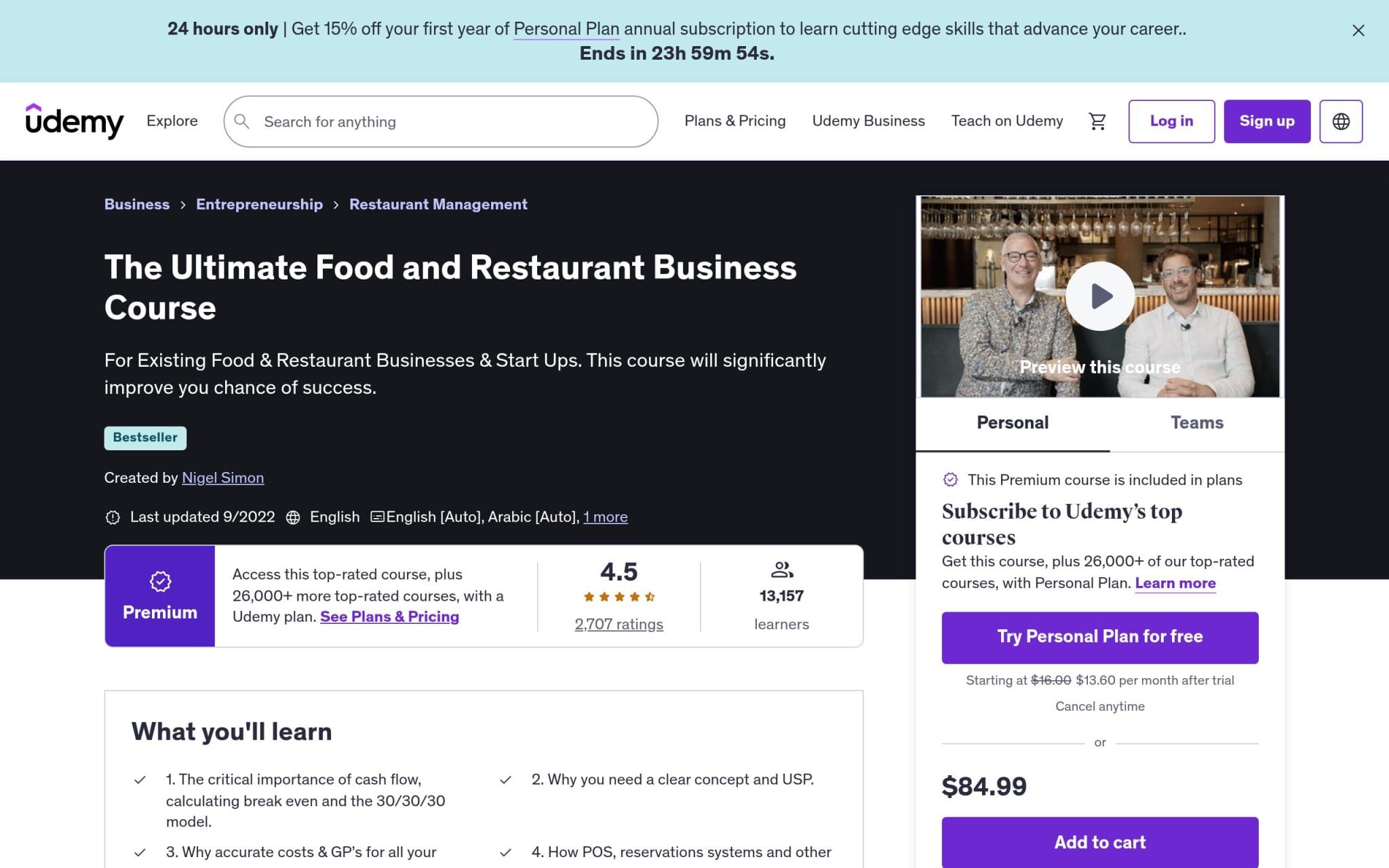 Le cours ultime sur le commerce de l'alimentation et de la restauration - Udemy