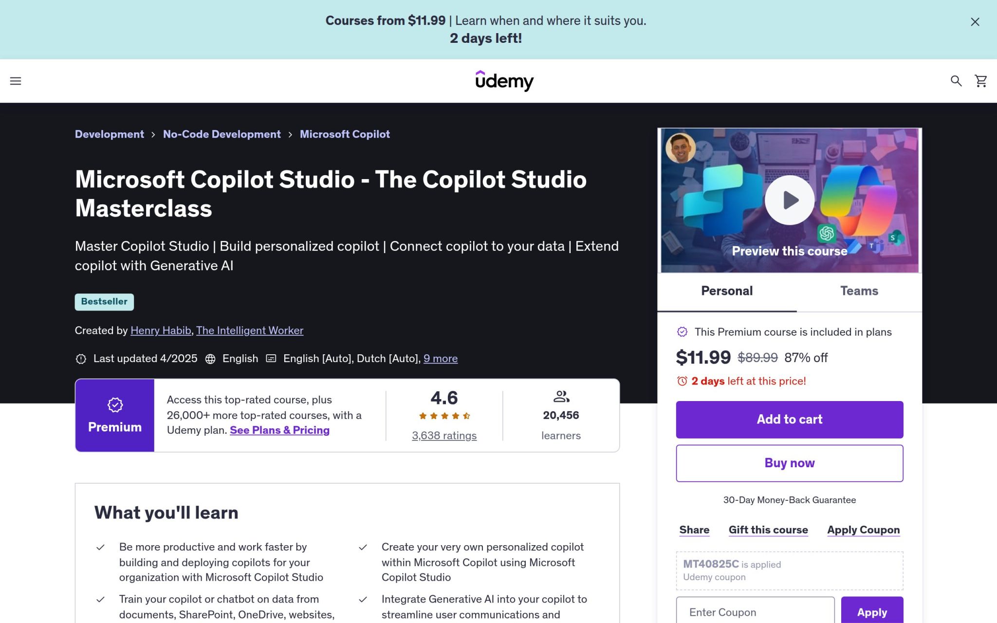 Microsoft Copilot Studio - The Copilot Studio Masterclass - Udemy