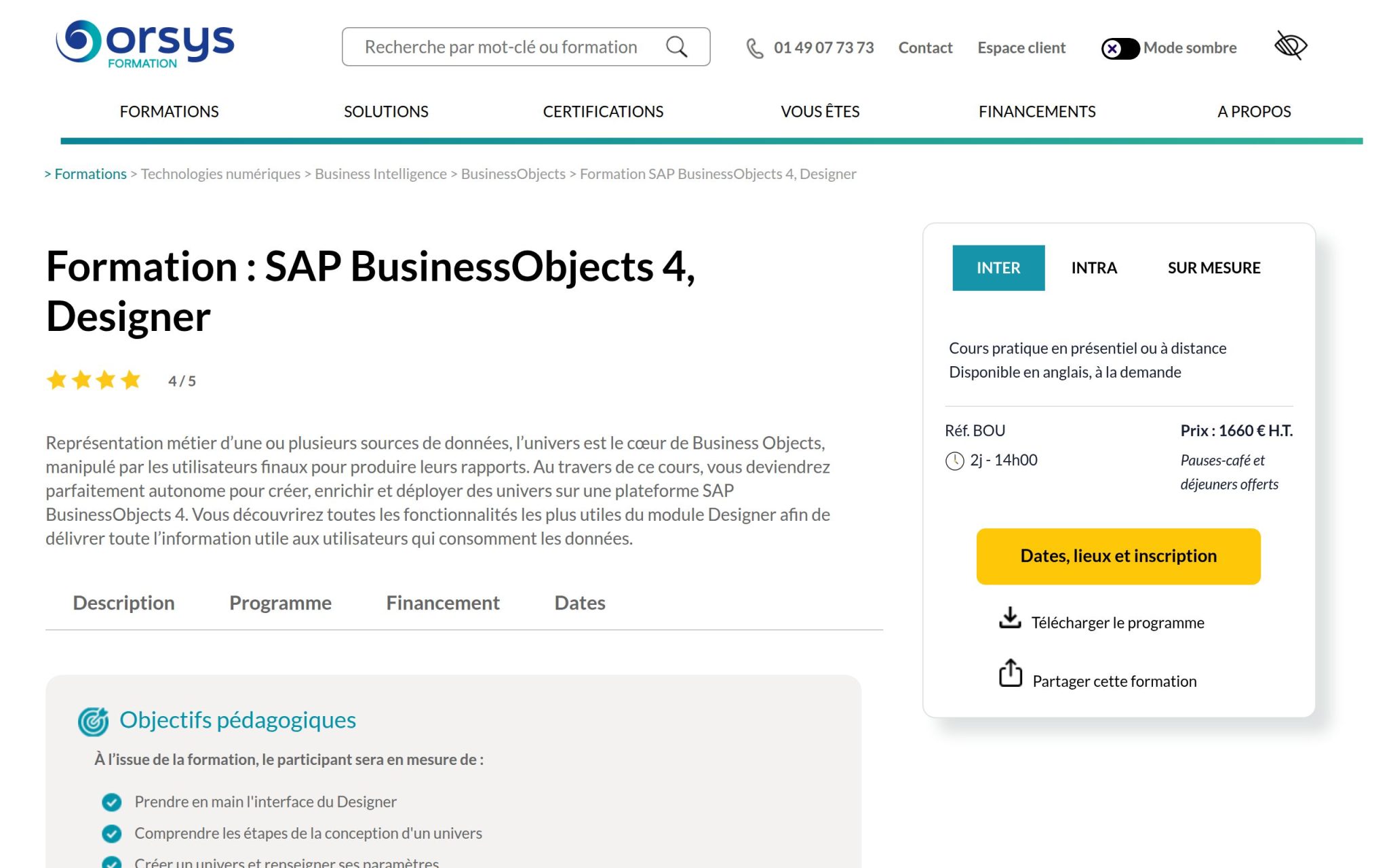 Formation : SAP BusinessObjects 4, Designer - Orsys