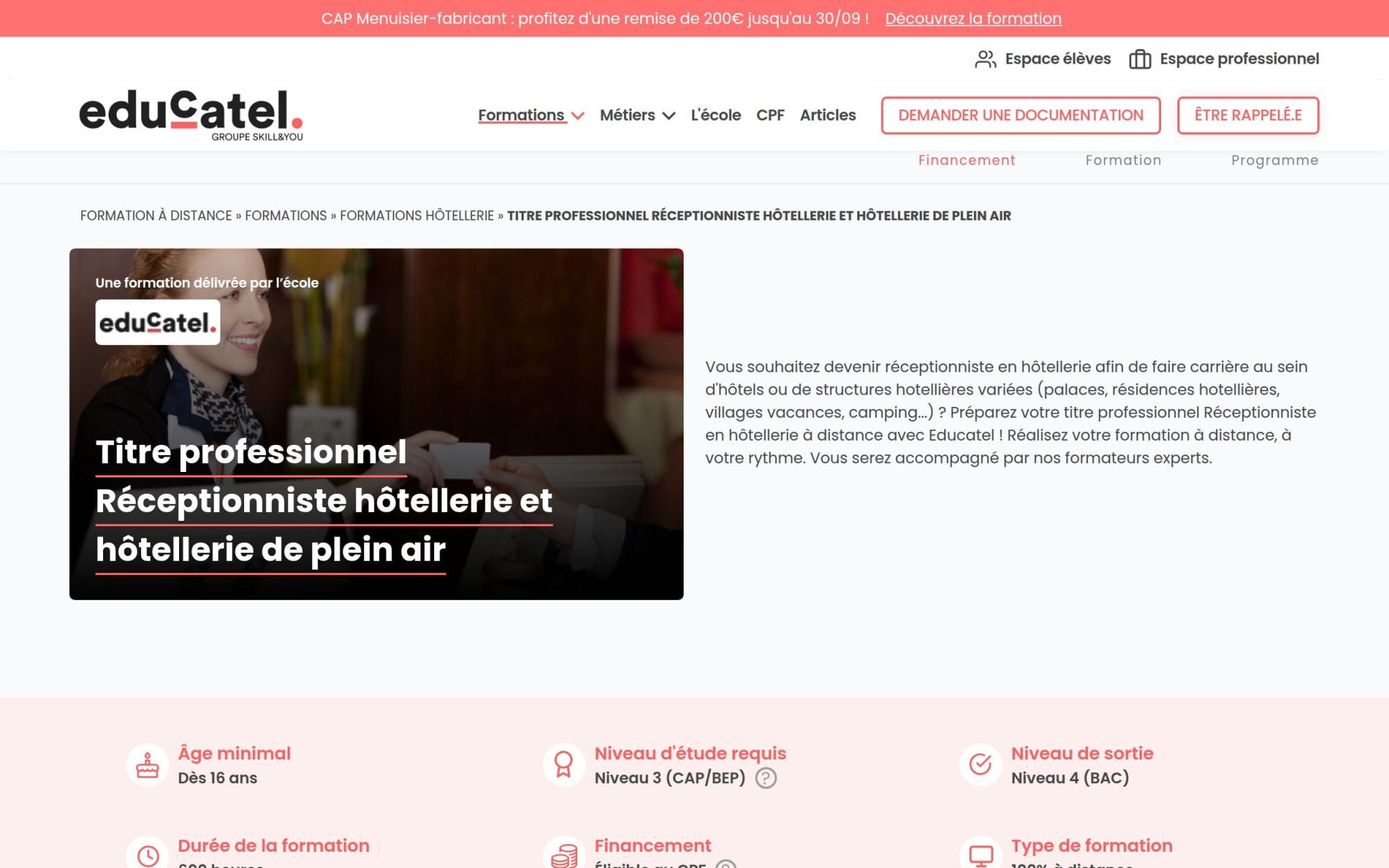 Titre professionnel Réceptionniste hÎtellerie et hÎtellerie de plein air - Educatel