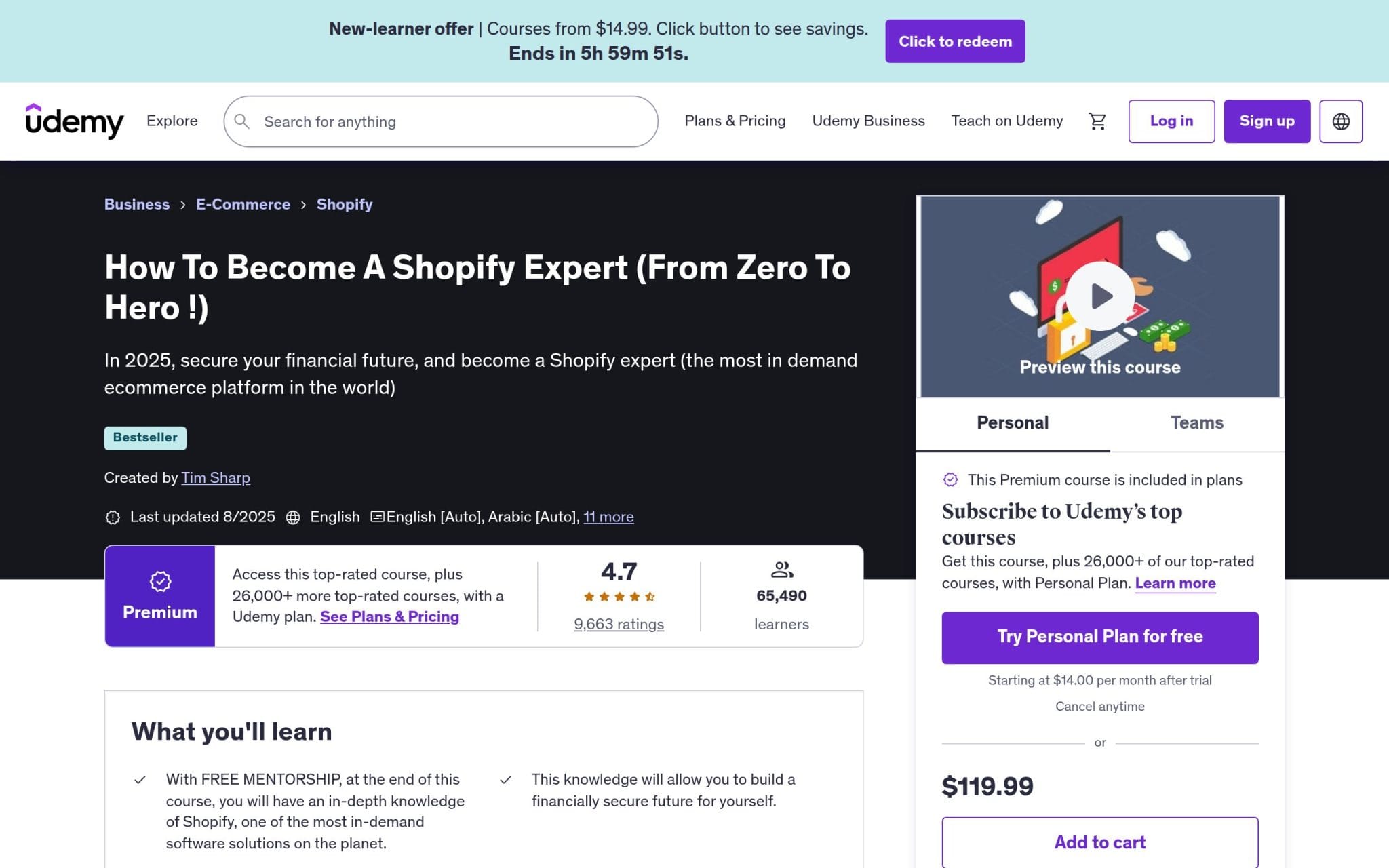 Comment devenir un expert Shopify (de zéro à héros !) - Udemy