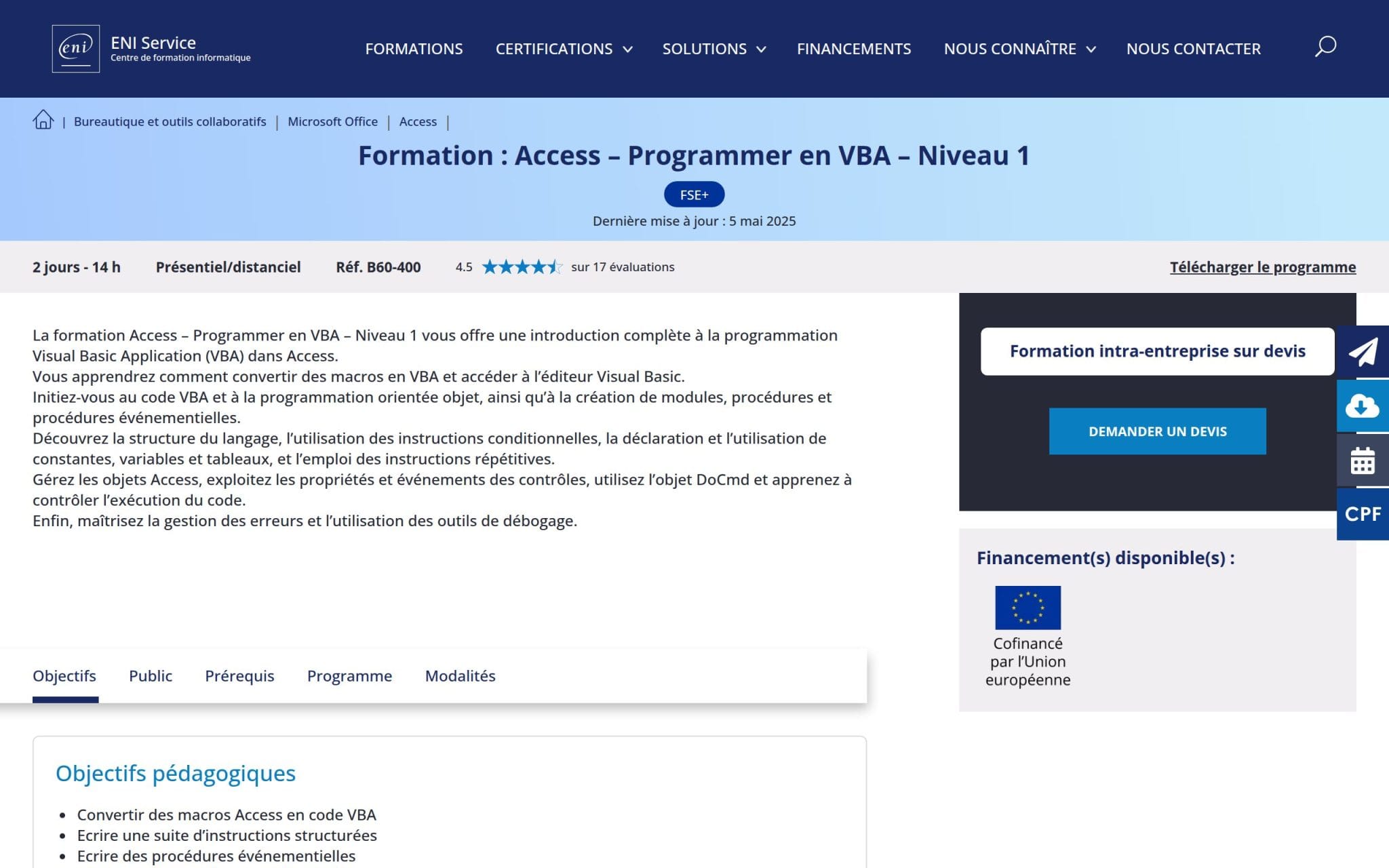 Access – Programmer en VBA – Niveau 1 - ENI Service