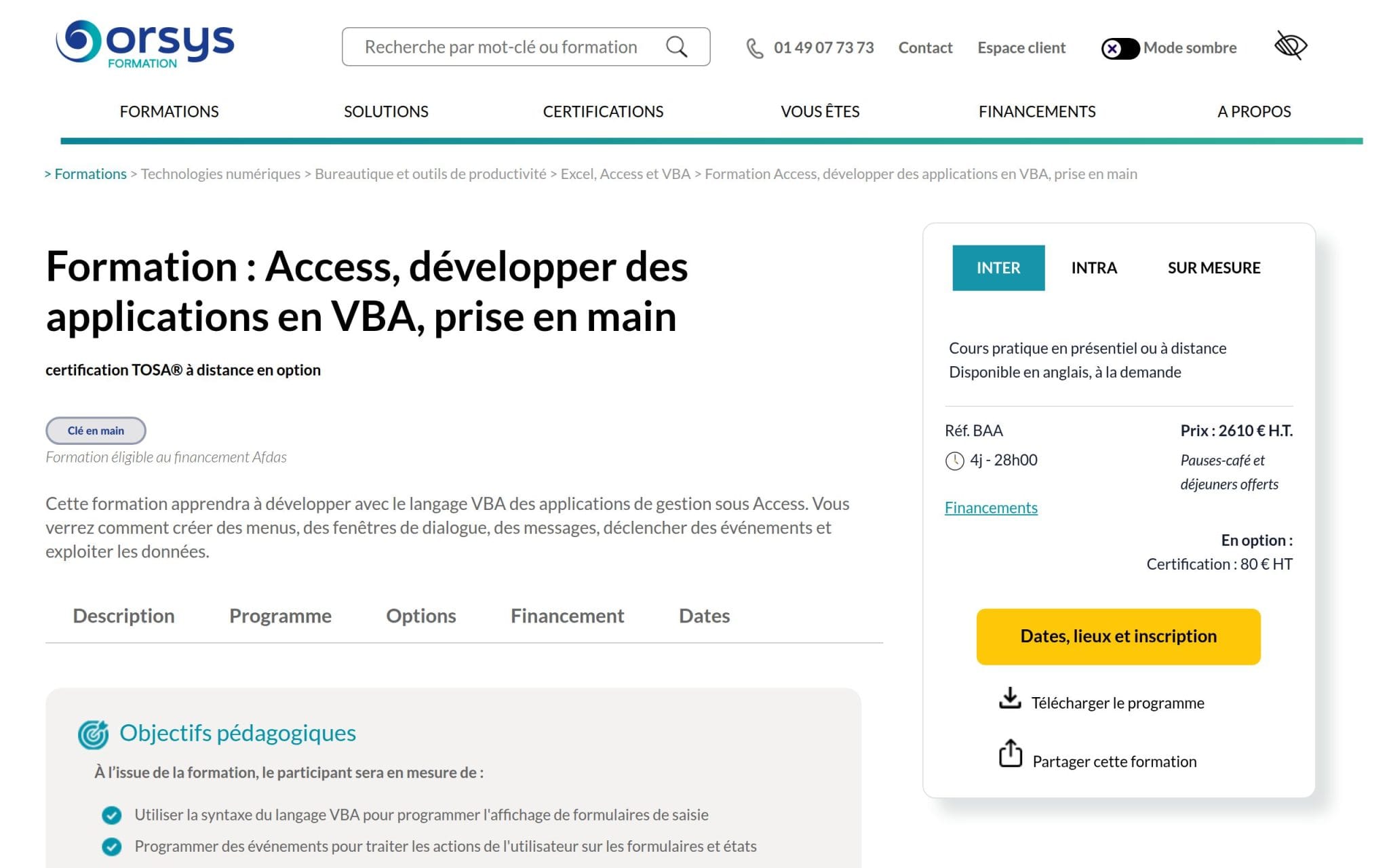 Access, développer des applications en VBA, prise en main - Orsys