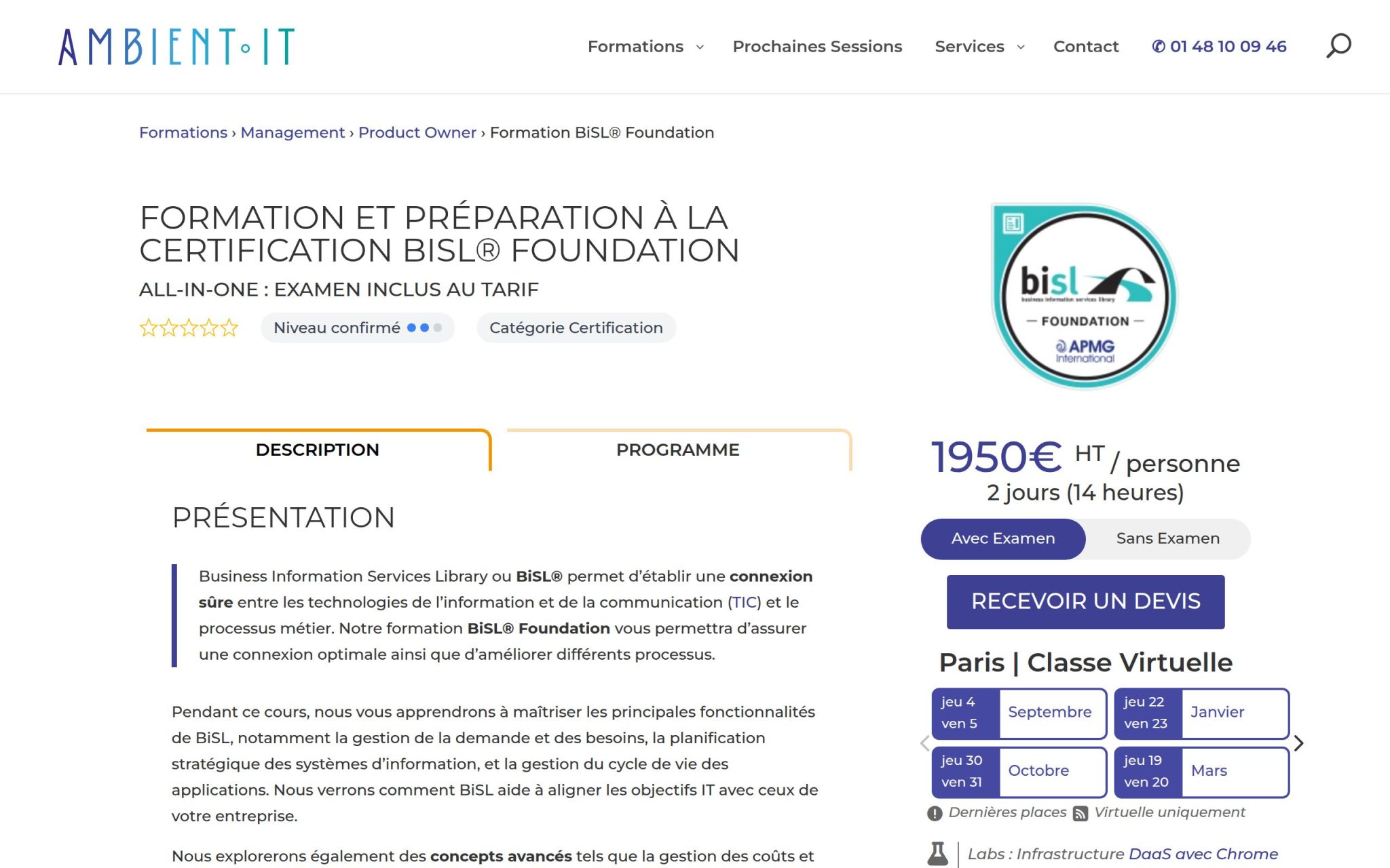 Formation et préparation à la certification BiSL® Foundation - Ambient IT