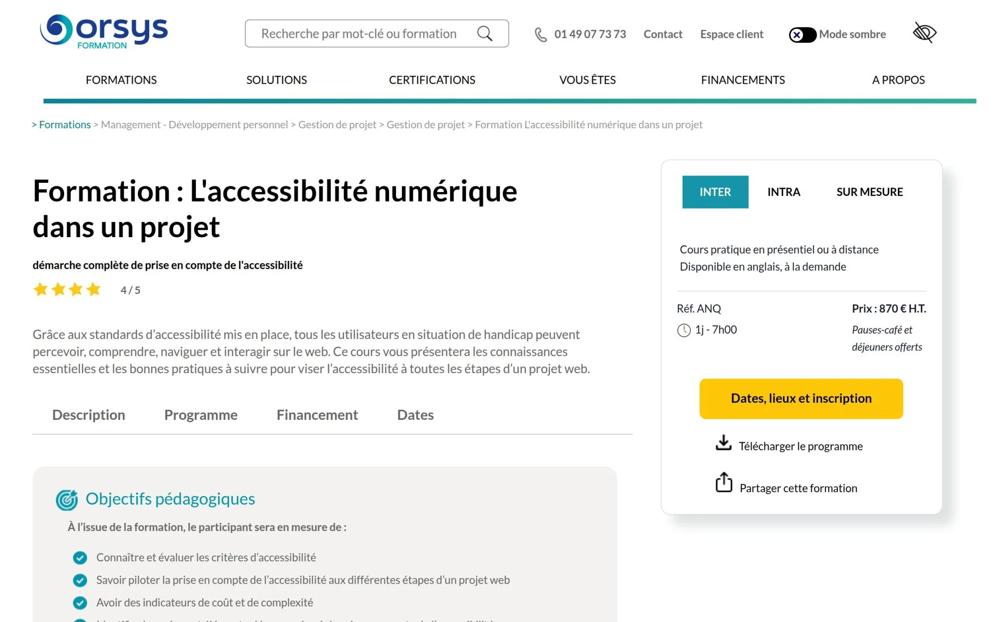 Formation : L'accessibilité numérique dans un projet - Orsys