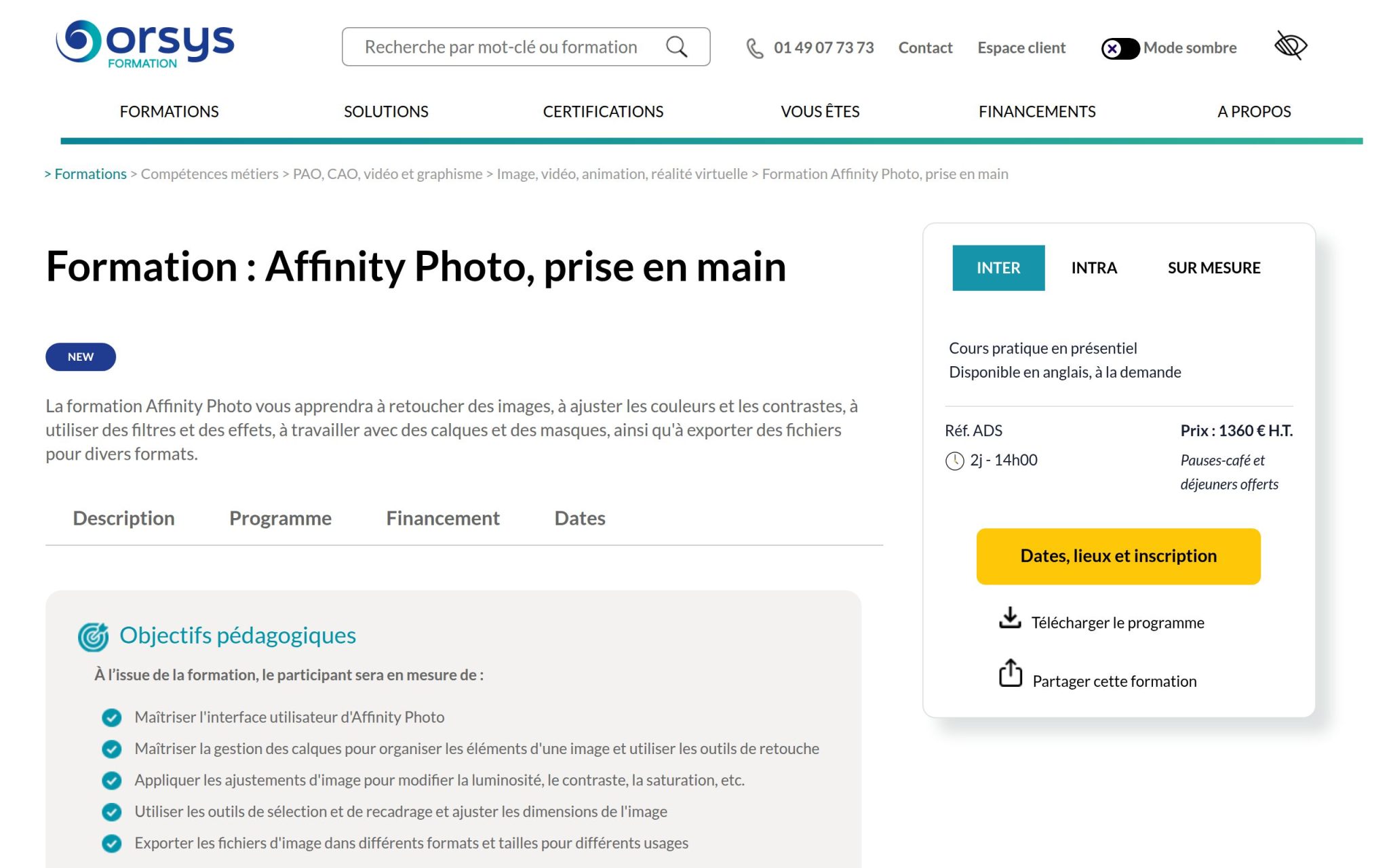 Formation : Affinity Photo, prise en main - Orsys