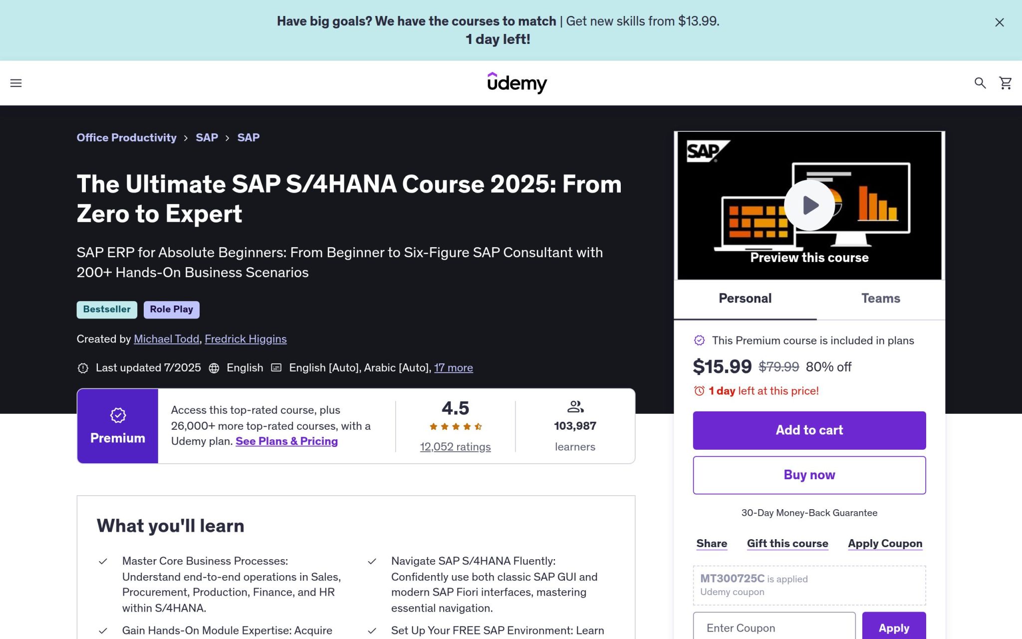 The Ultimate SAP S/4HANA Course 2025: From Zero to Expert - Udemy