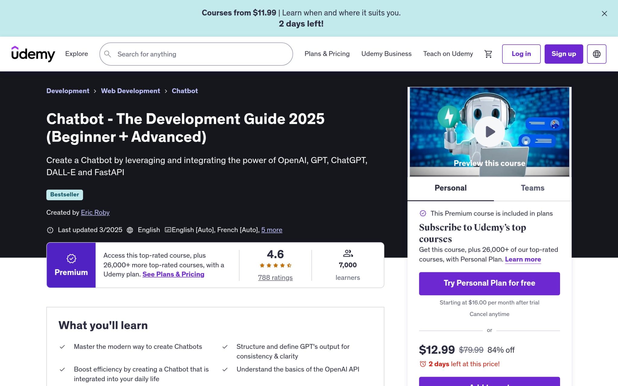 Chatbot - The Development Guide 2025 - Udemy