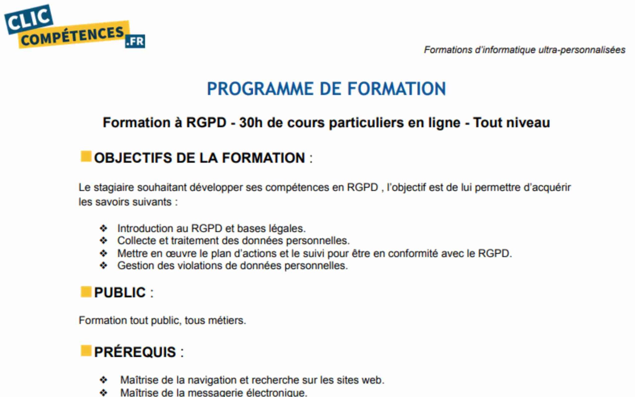 Formation RGPD en ligne - Clic Compétences